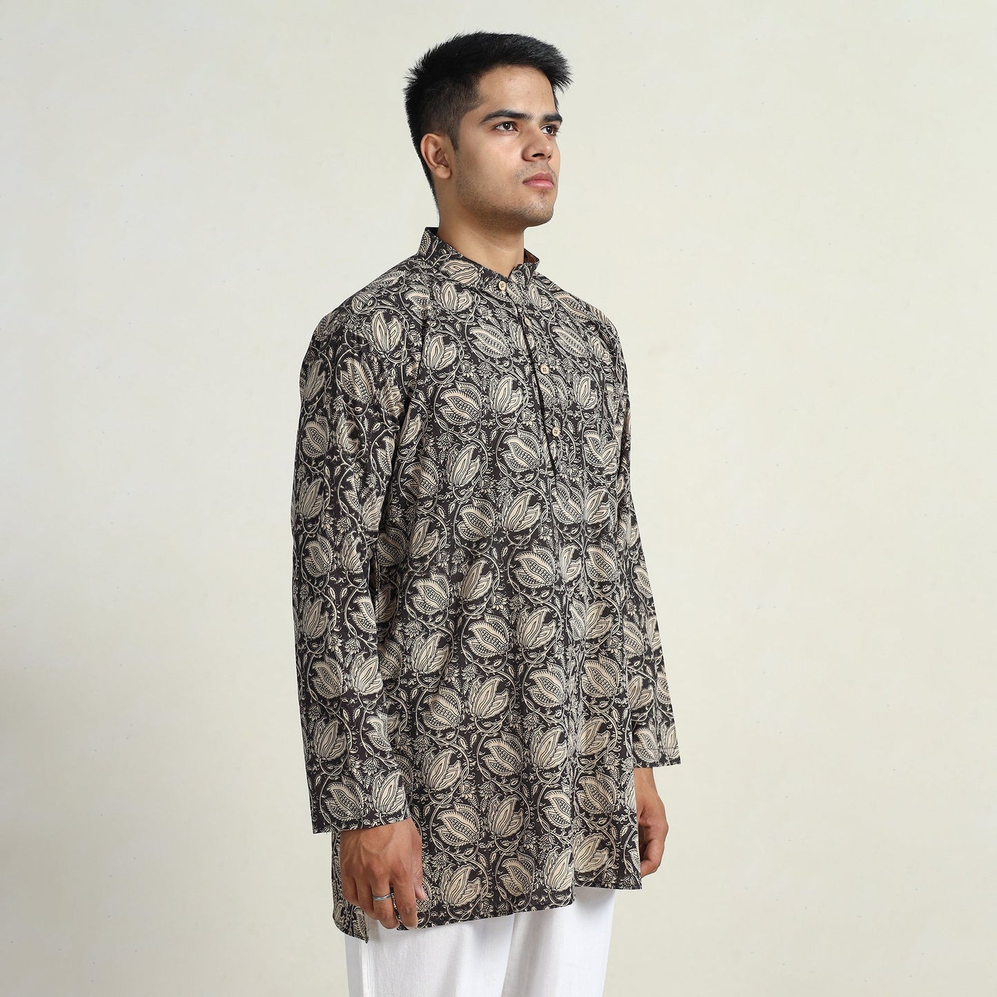 Kalamkari printed cotton men short kurta 13 - handcrafted