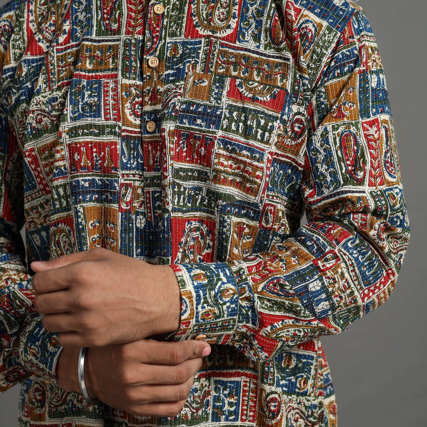 Kantha Stitch Cotton Short Jaipur Kurta for Men 15