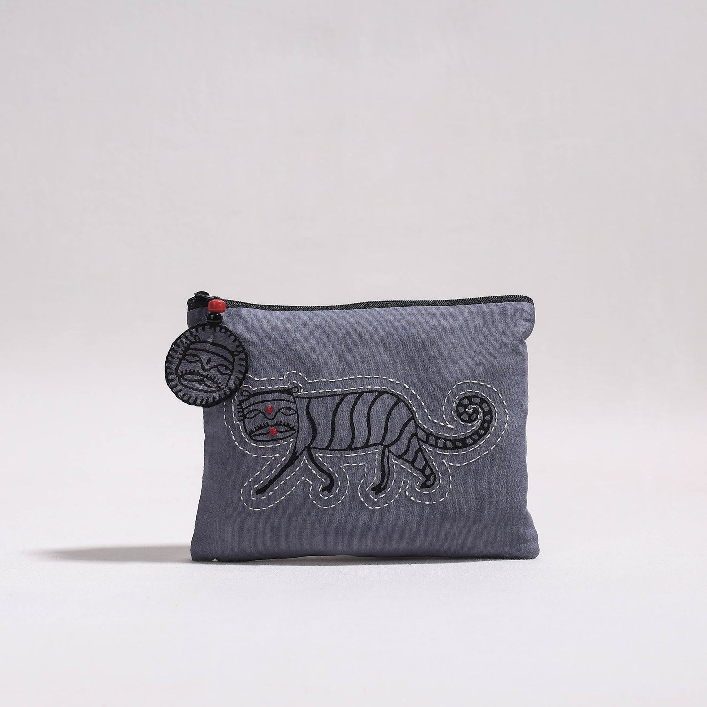 Kantha Work Block Print Cotton Utility Pouch
