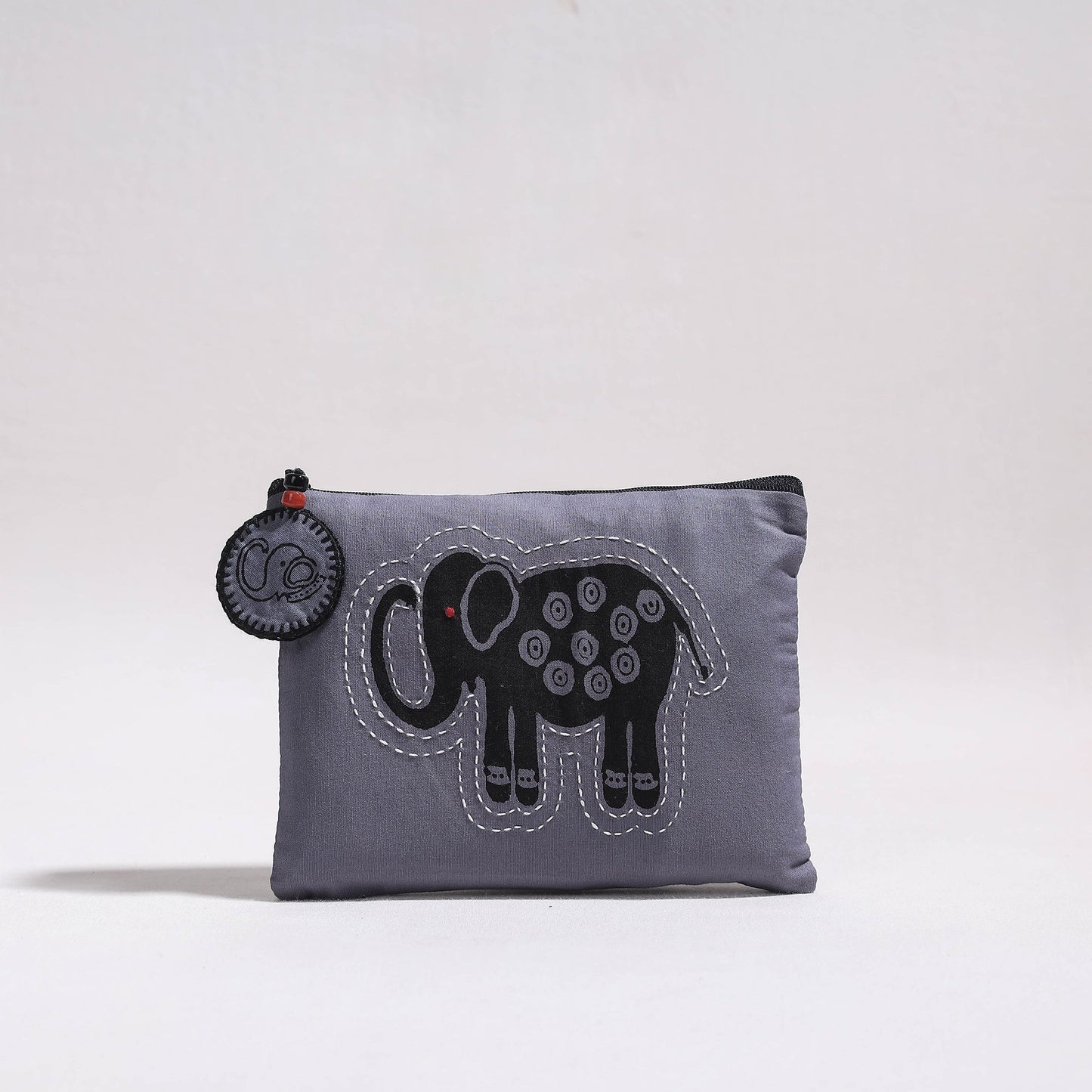 Kantha Work Block Print Cotton Utility Pouch