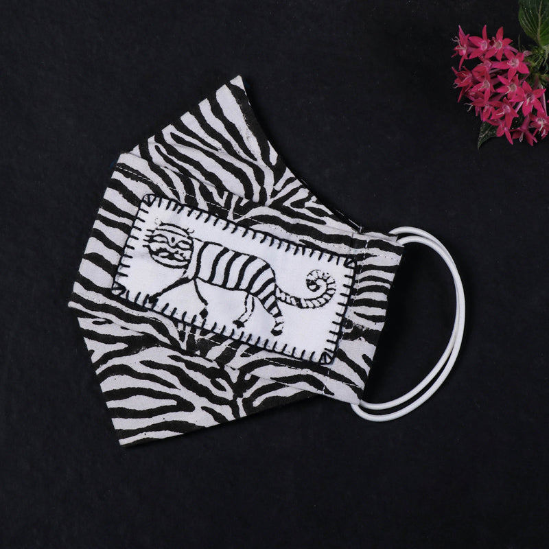 Kantha Work Hand Block Print Cotton 2 Layer Maska Snug Fit Face Cover