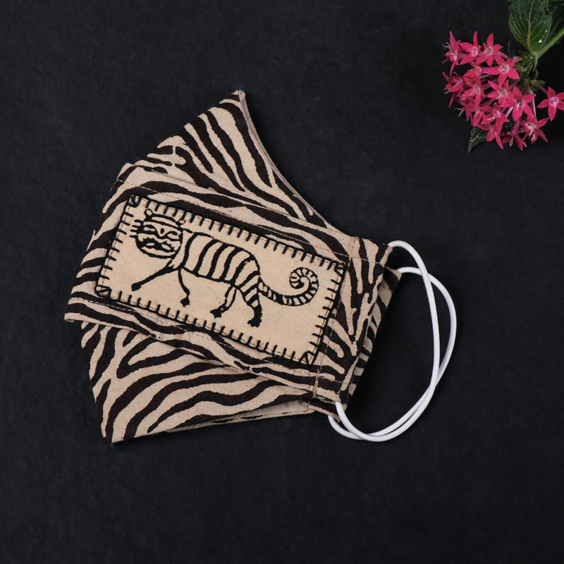 Kantha Work Hand Block Print Cotton 2 Layer Maska Snug Fit Face Cover