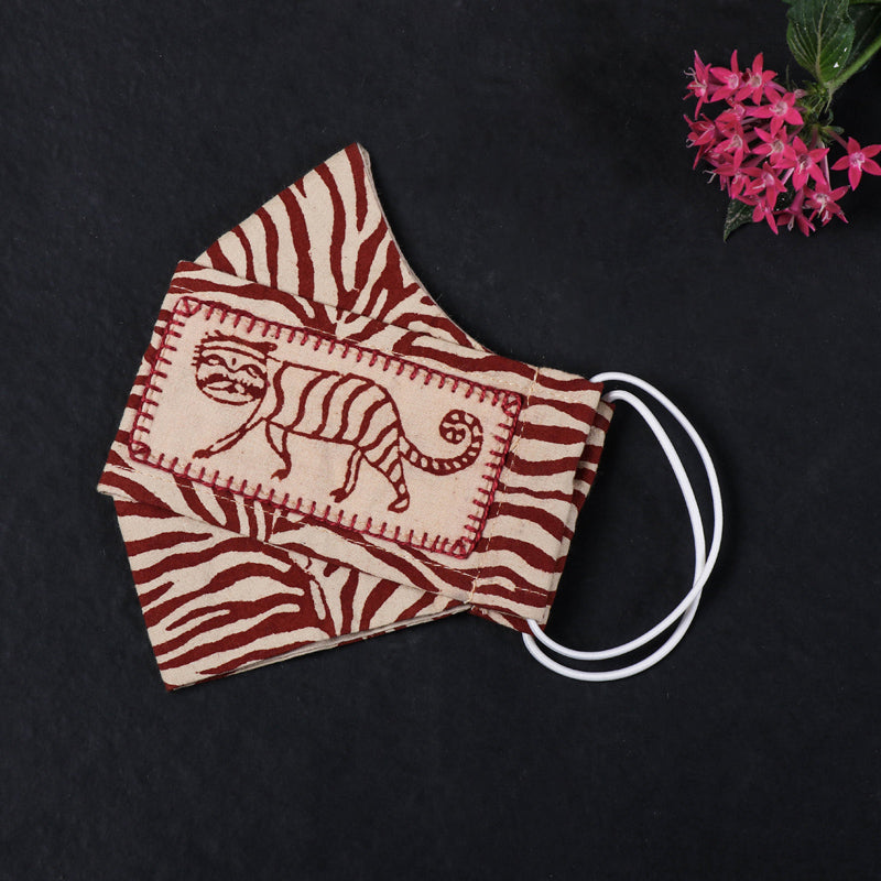 Kantha Work Hand Block Print Cotton 2 Layer Maska Snug Fit Face Cover