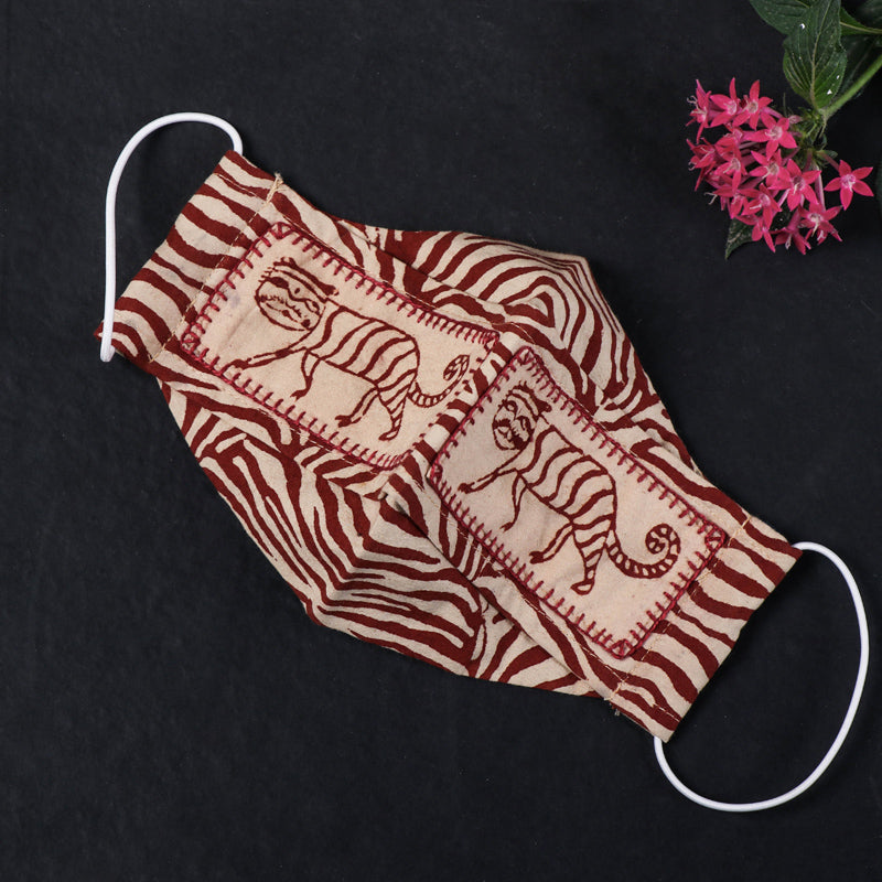 Kantha Work Hand Block Print Cotton 2 Layer Maska Snug Fit Face Cover