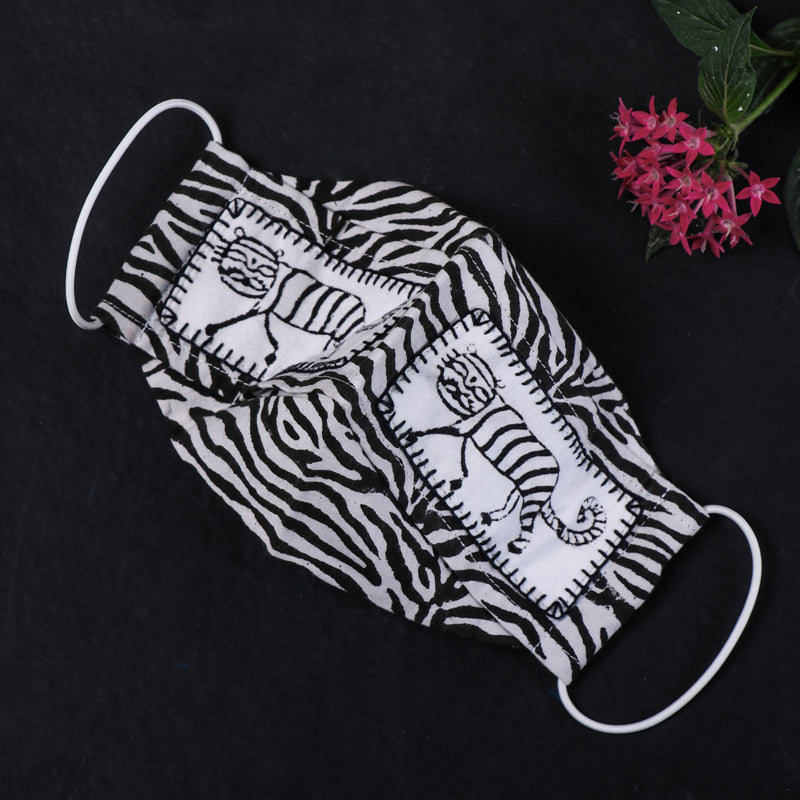 Kantha Work Hand Block Print Cotton 2 Layer Maska Snug Fit Face Cover