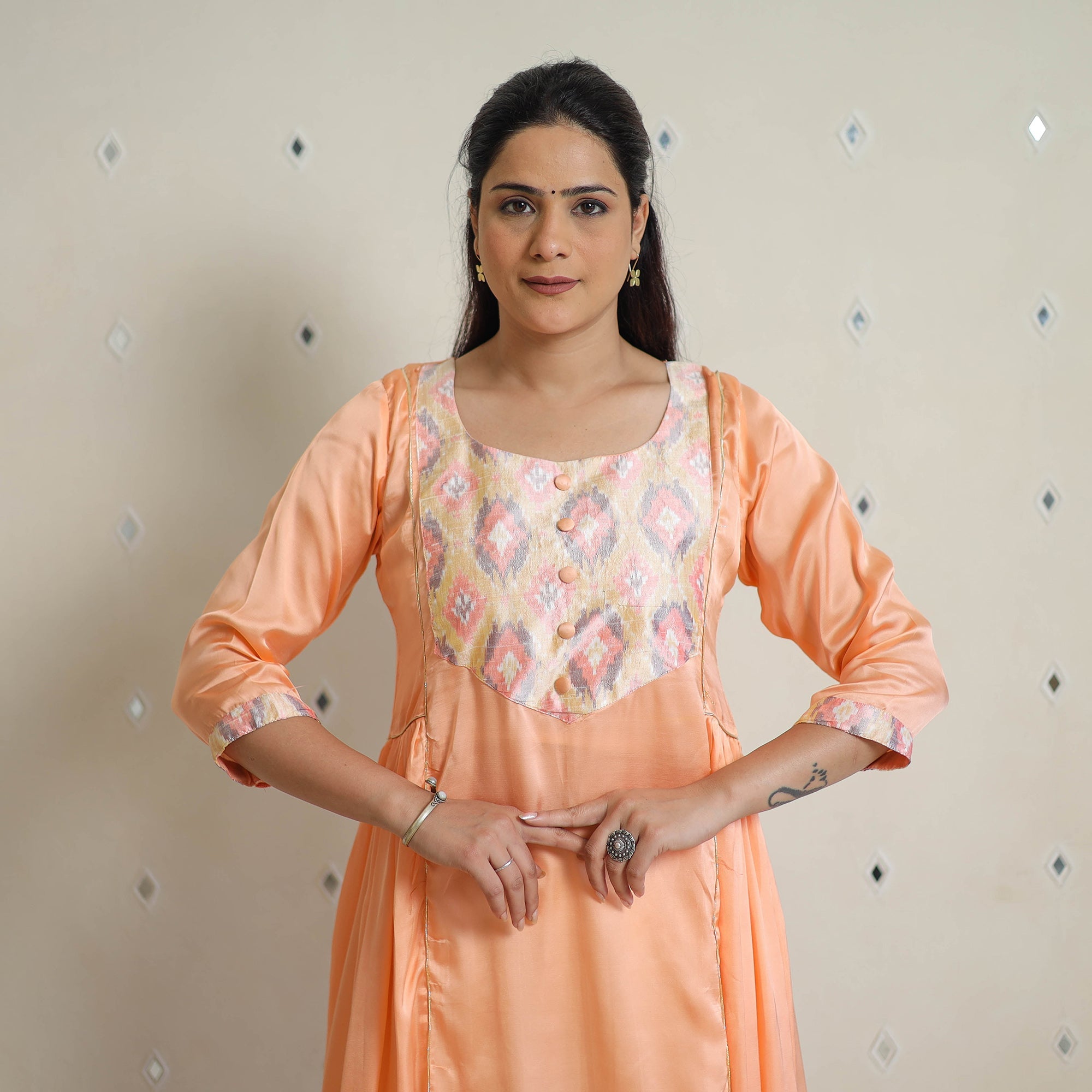 Kashish Peach Modal Silk Plain A-line Long Kurta