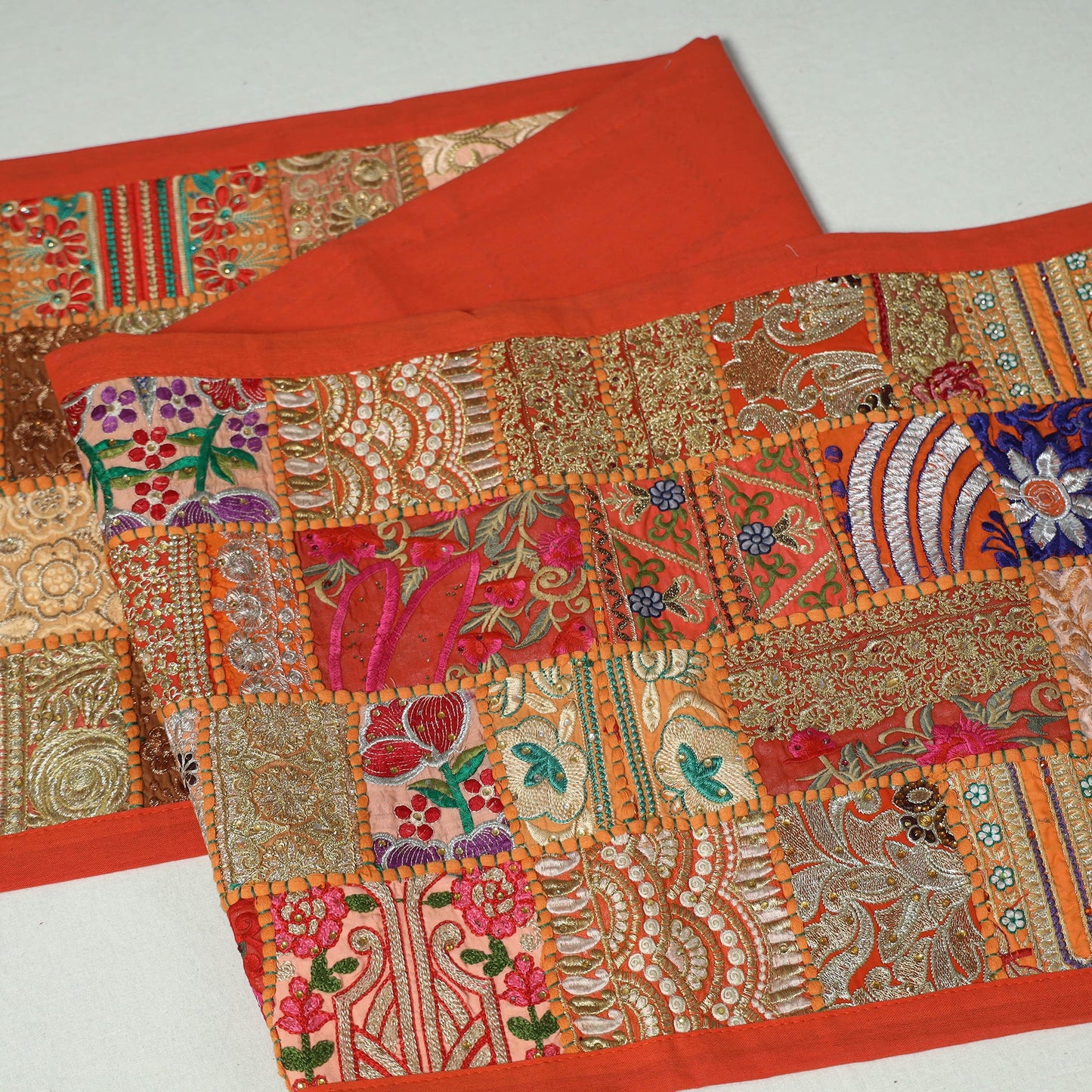 Khambadiya patchwork table runner (73 x 17 in) - handcrafted