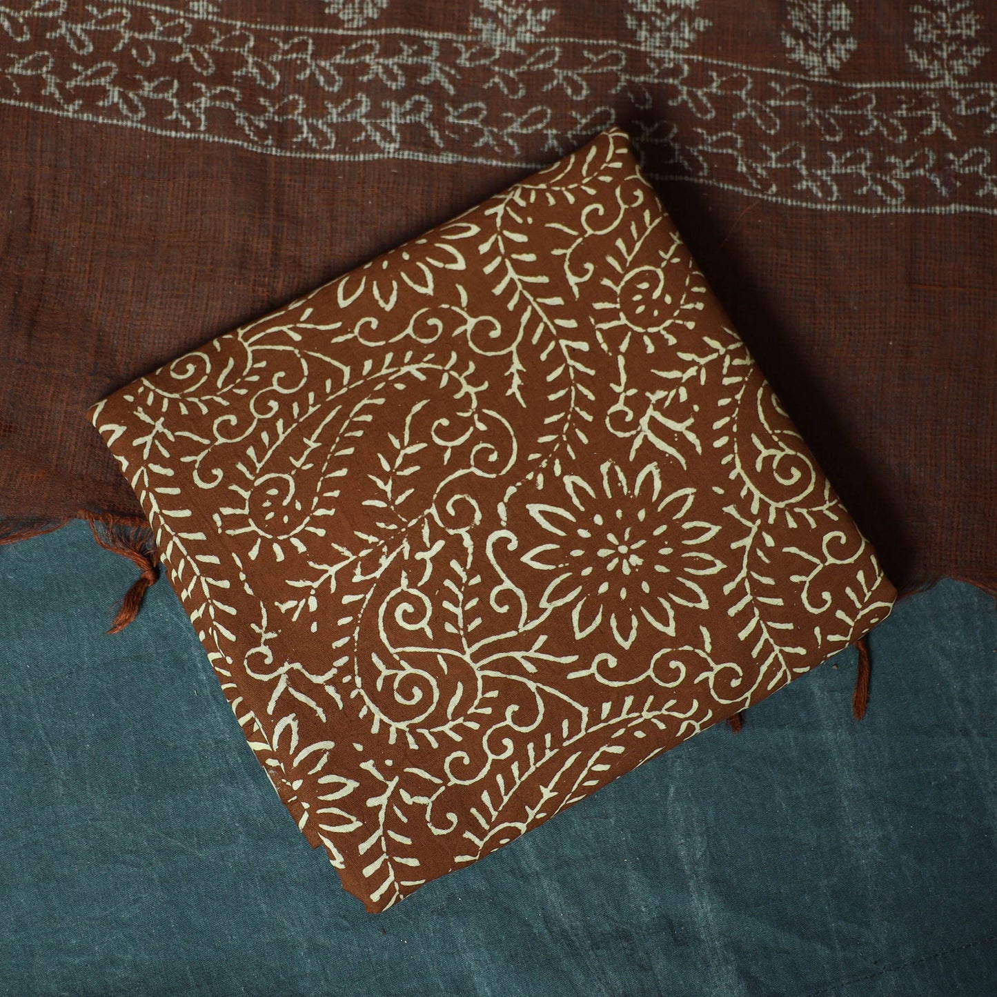 Kota doria cotton hand block jaipur print 3pc unstitched