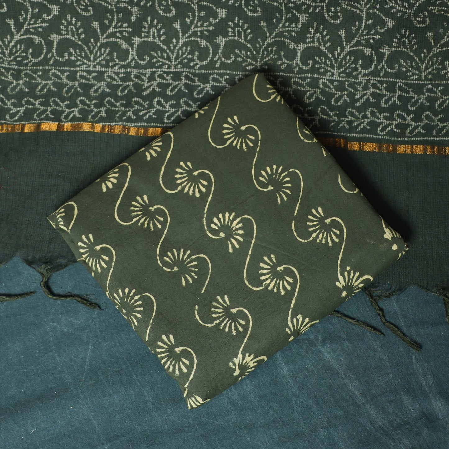 Kota doria cotton hand block jaipur print 3pc unstitched