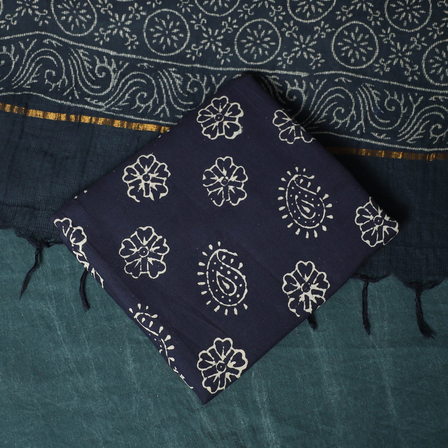 Kota doria cotton hand block jaipur print 3pc unstitched