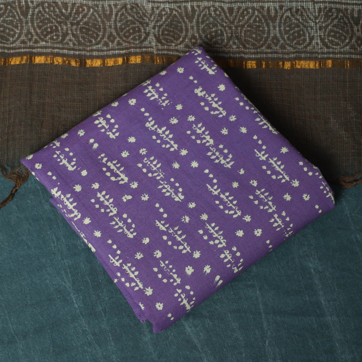 Kota doria cotton hand block jaipur print 3pc unstitched