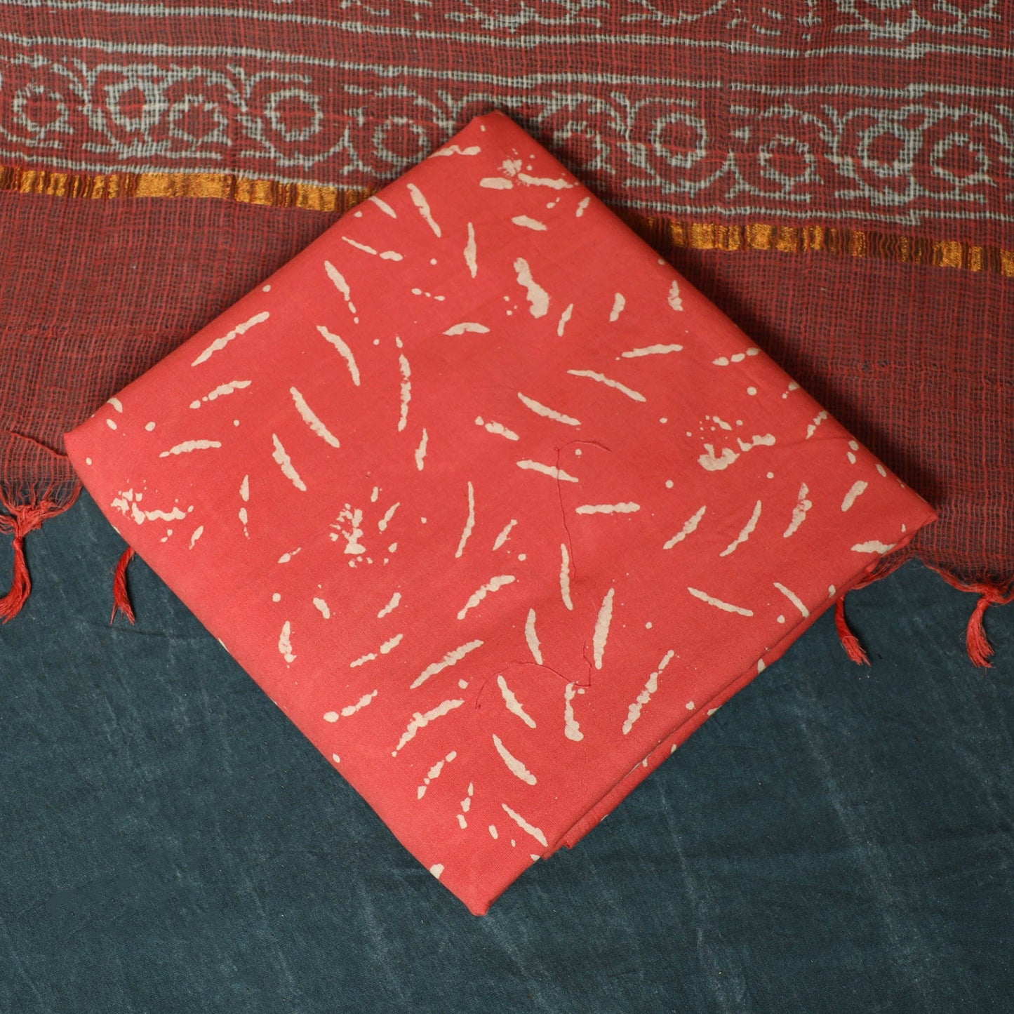 Kota doria cotton hand block jaipur print 3pc unstitched