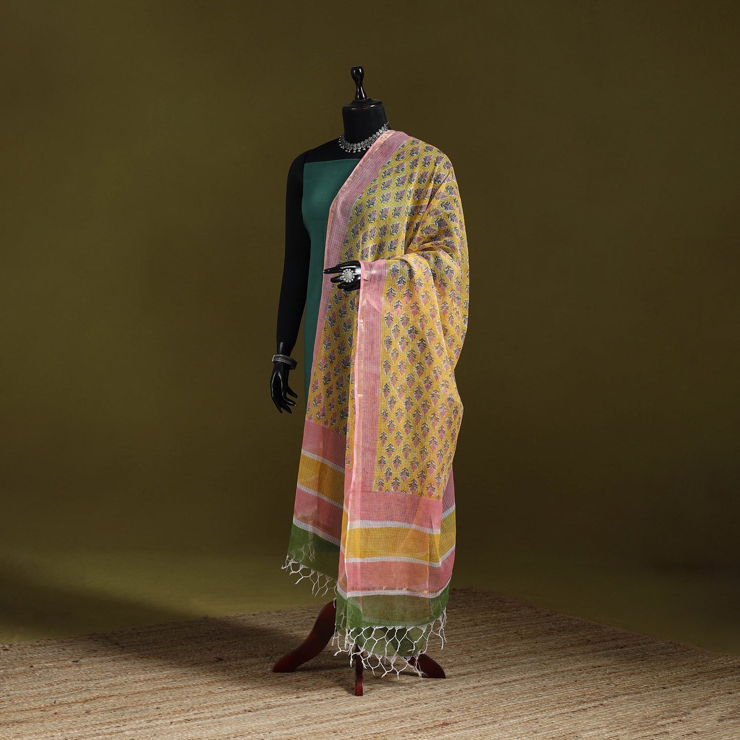 Kota doria cotton hand block print sanganeri floral dupatta