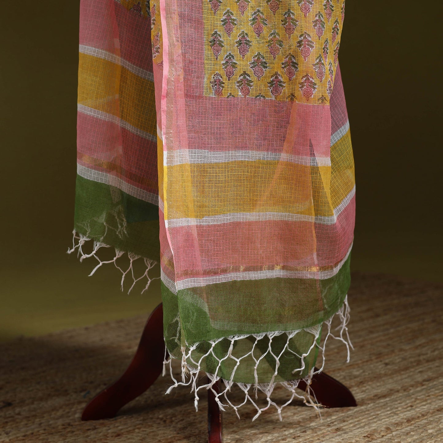 Kota doria cotton hand block print sanganeri floral dupatta