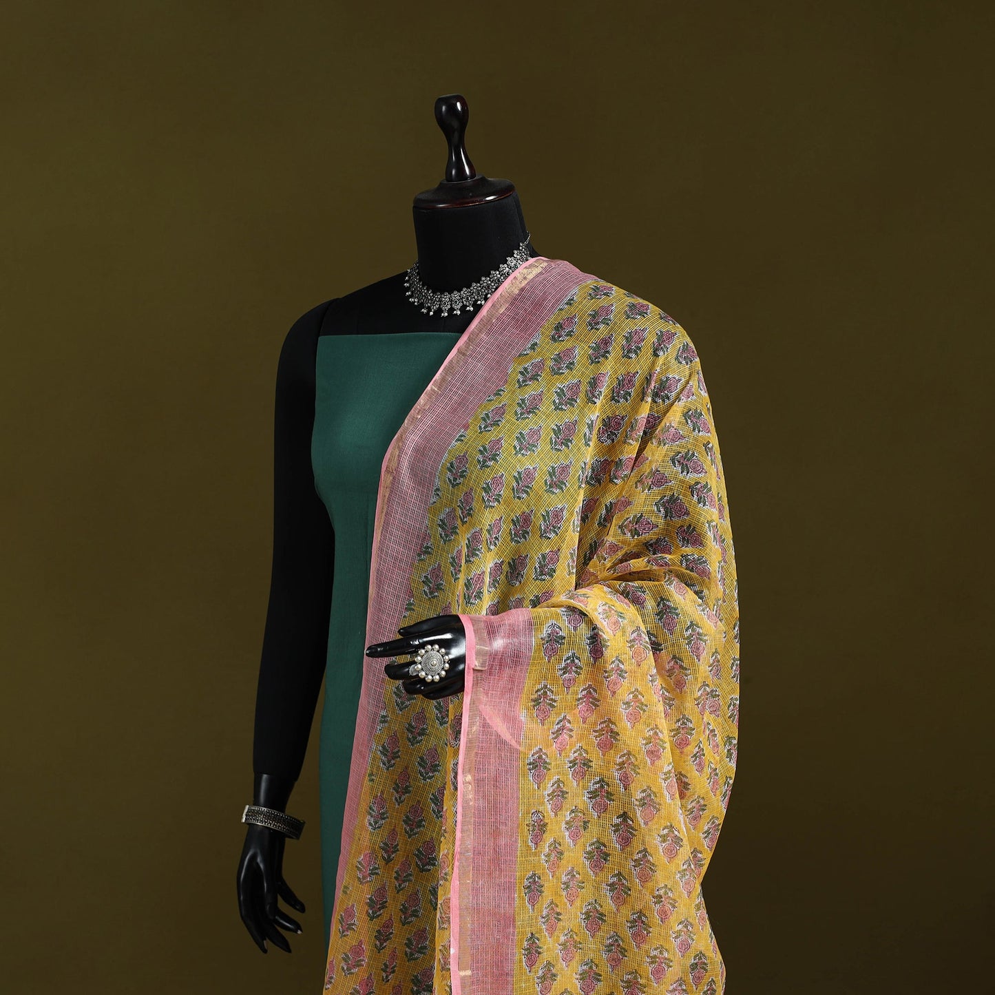 Kota doria cotton hand block print sanganeri floral dupatta