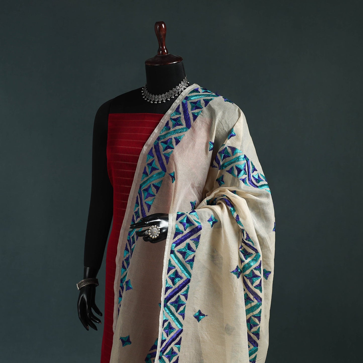 Kota doria silk hand embroidered chapa work phulkari