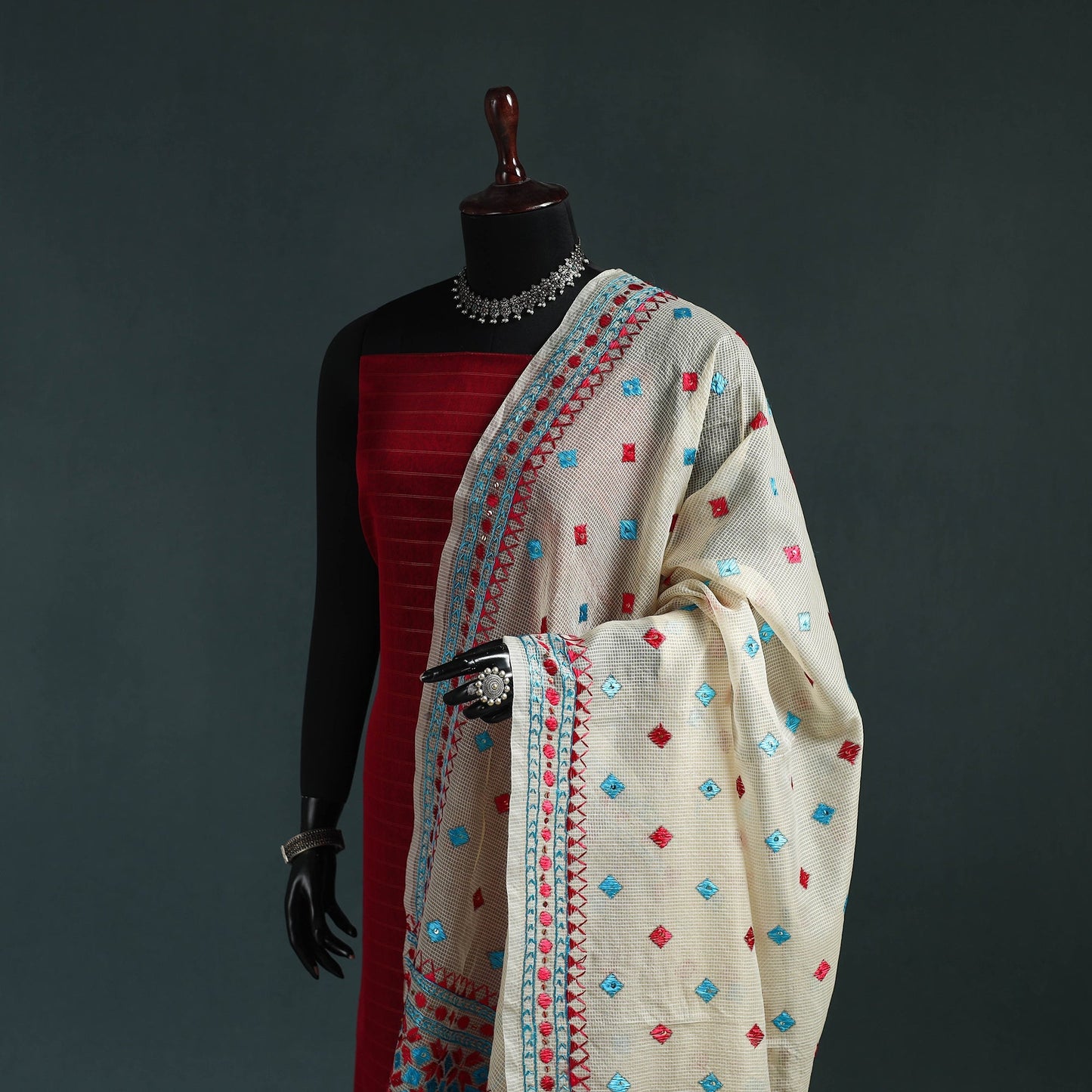 Kota doria silk hand embroidered chapa work phulkari