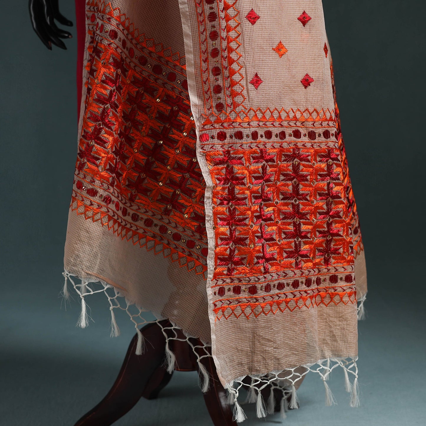 Kota doria silk hand embroidered chapa work phulkari