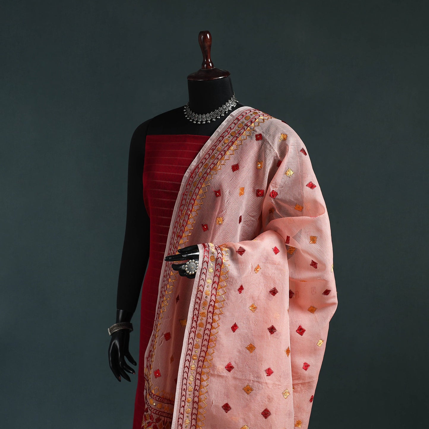 Kota doria silk hand embroidered chapa work phulkari