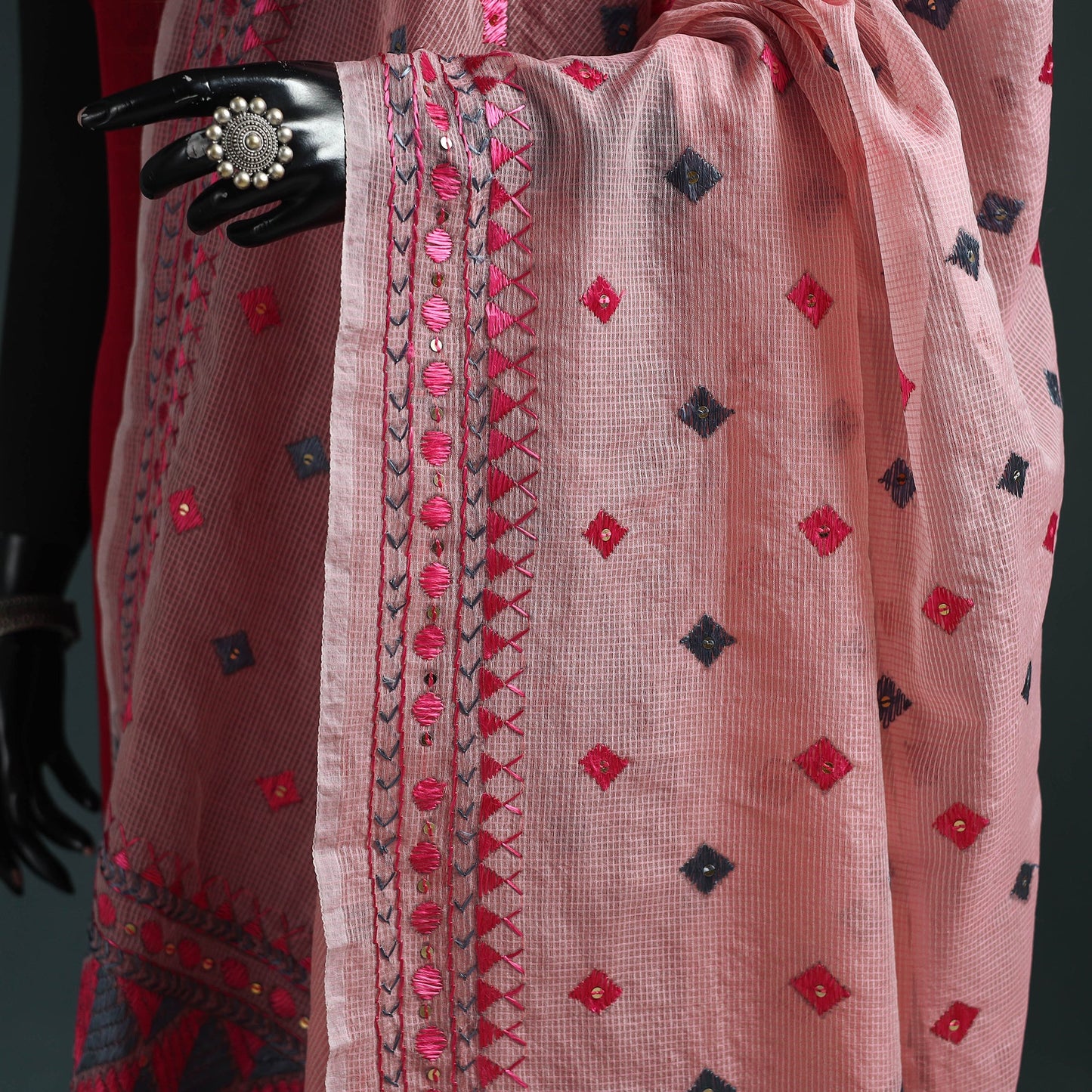 Kota doria silk hand embroidered chapa work phulkari