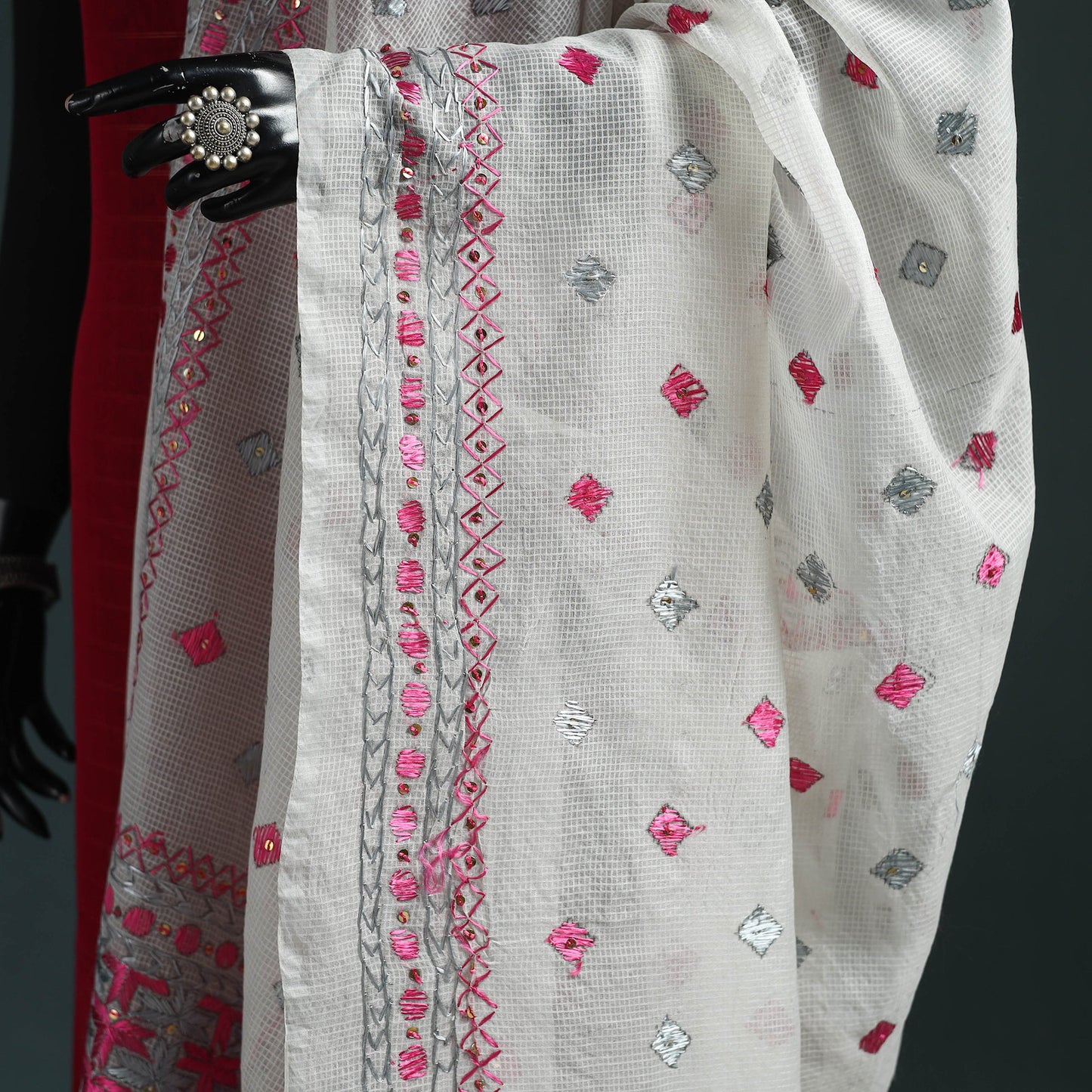 Kota doria silk hand embroidered chapa work phulkari