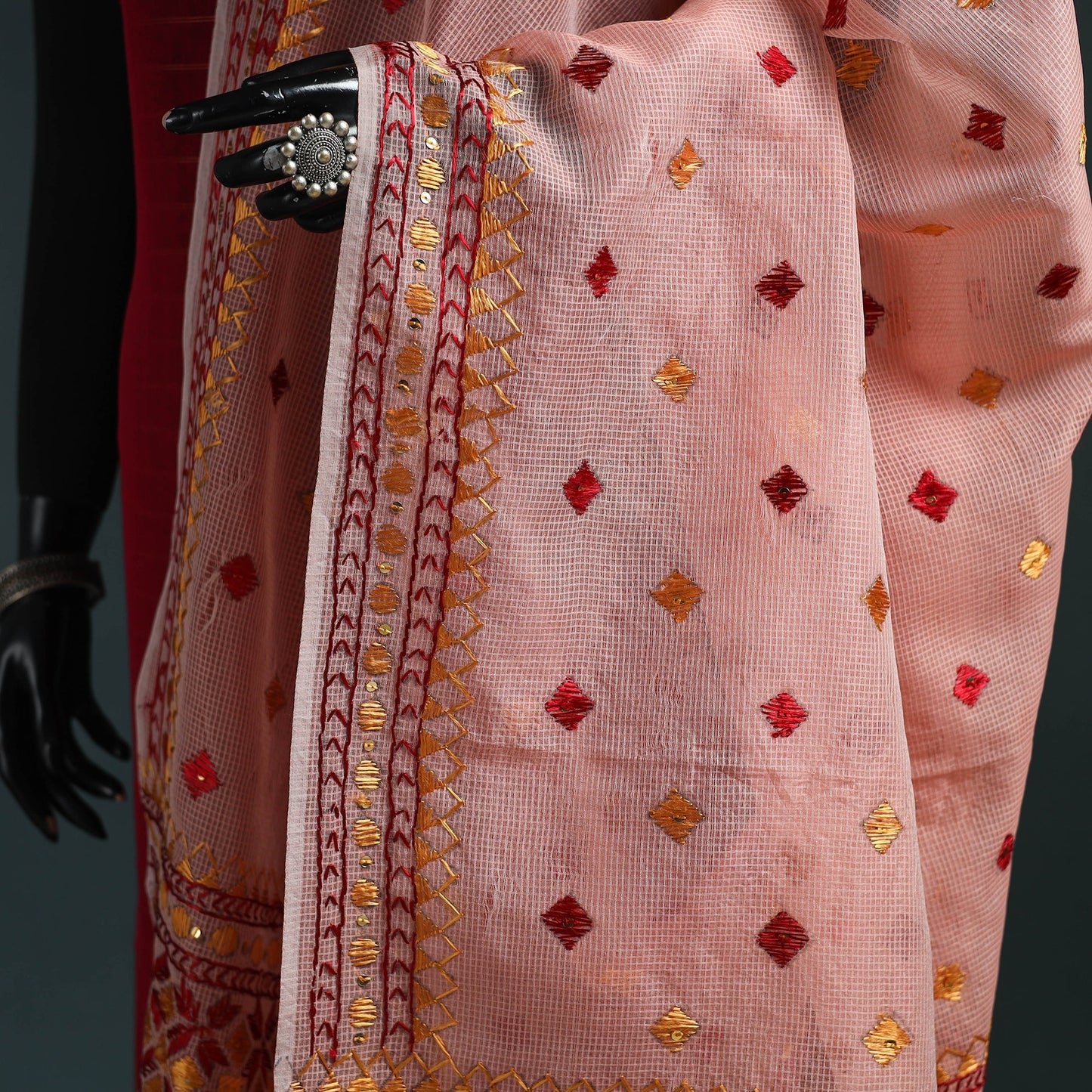 Kota doria silk hand embroidered chapa work phulkari