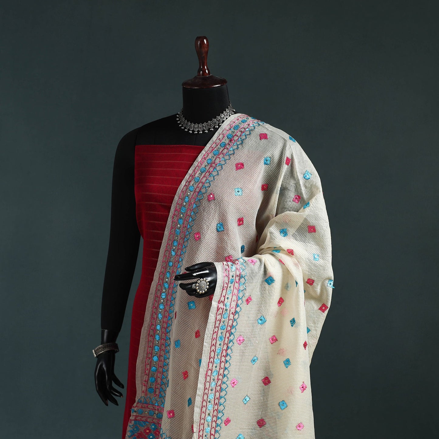 Kota doria silk hand embroidered chapa work phulkari