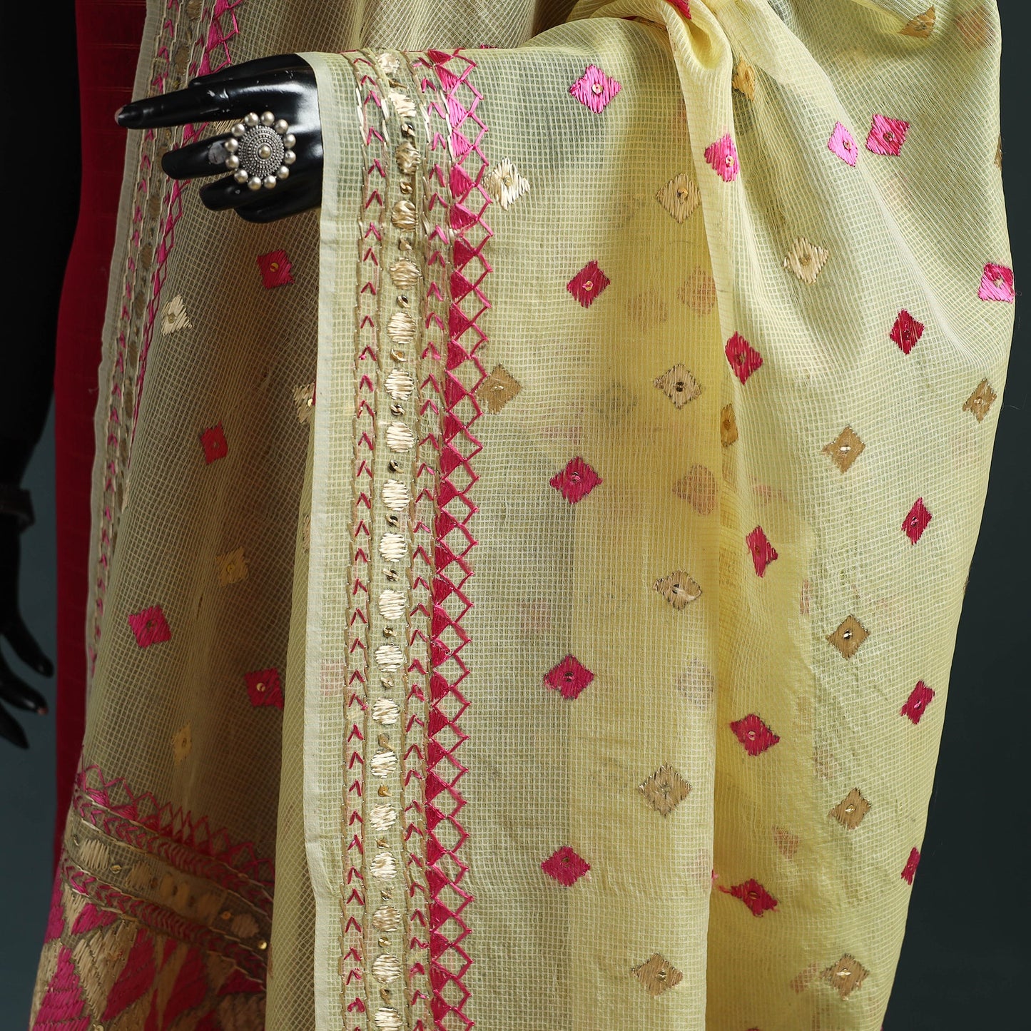 Kota doria silk hand embroidered chapa work phulkari