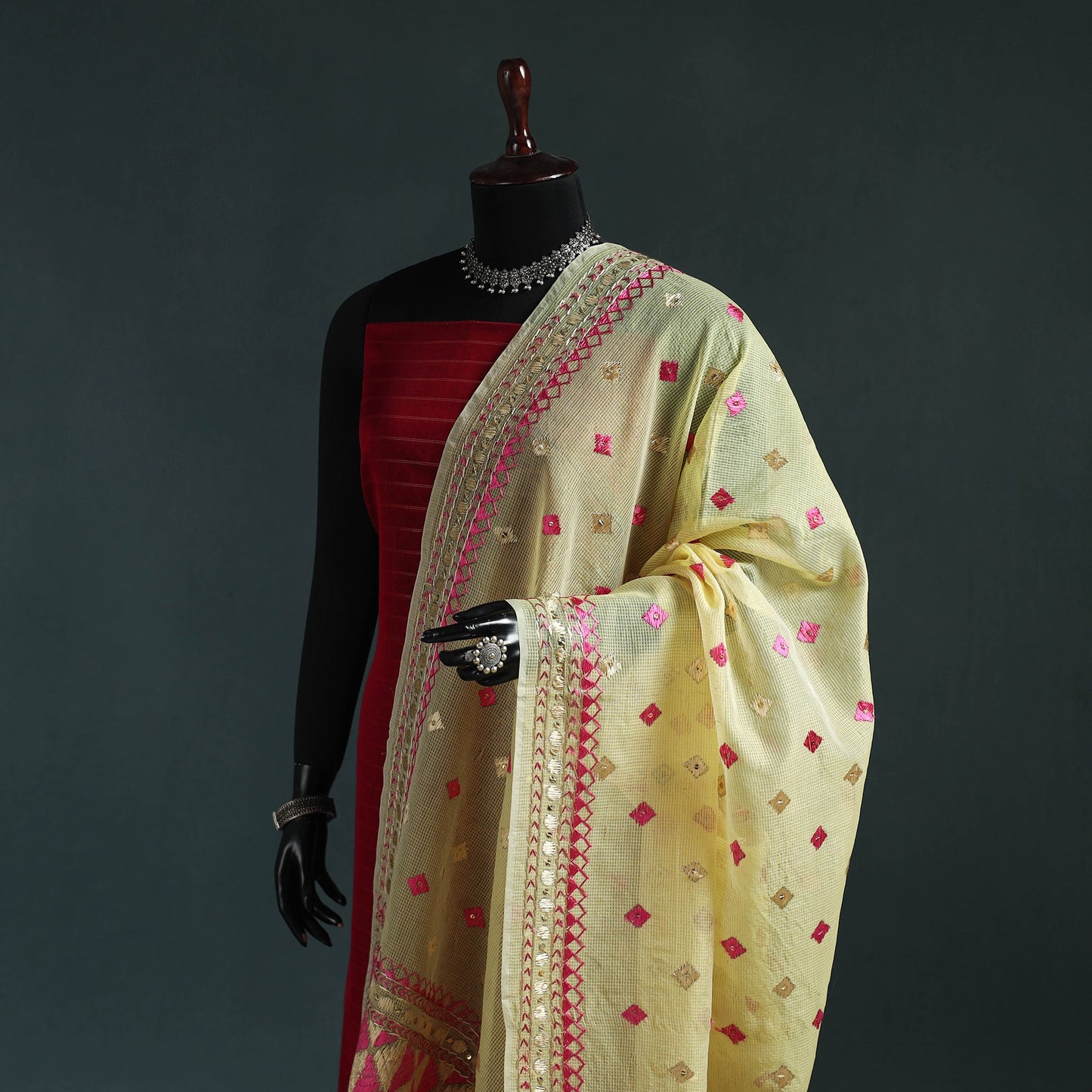 Kota doria silk hand embroidered chapa work phulkari