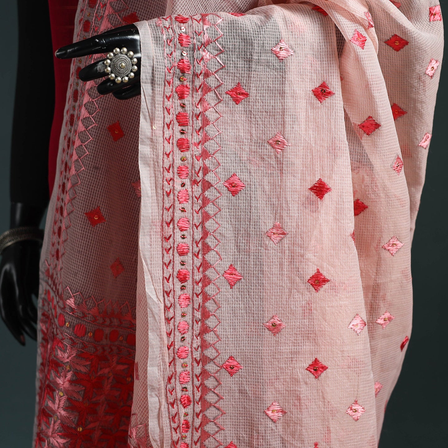 Kota doria silk hand embroidered chapa work phulkari