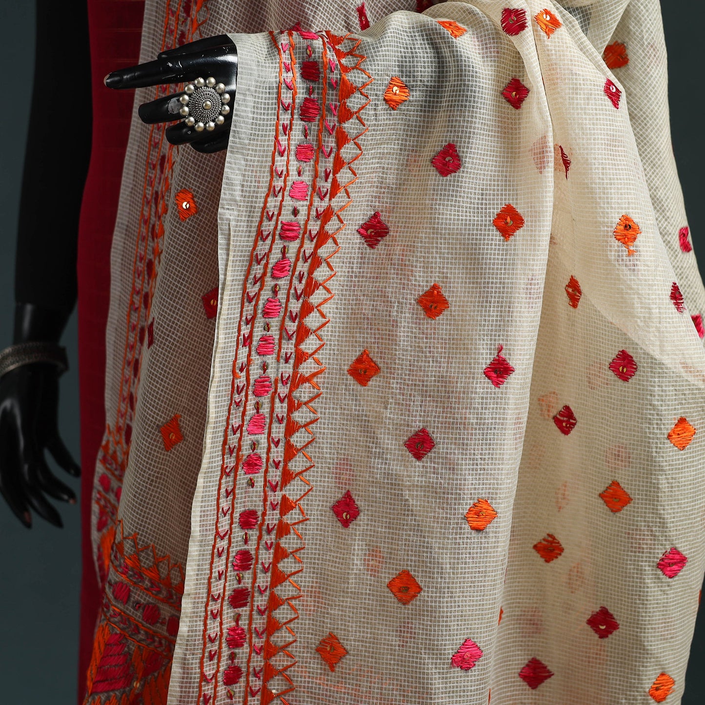 Kota doria silk hand embroidered chapa work phulkari