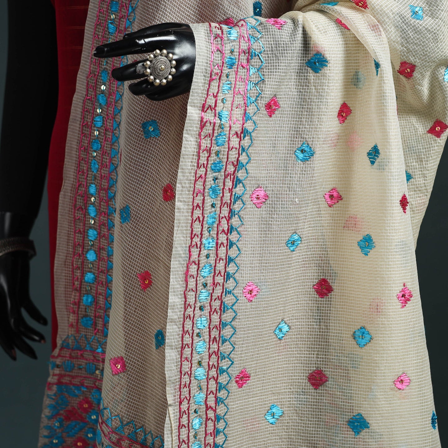 Kota doria silk hand embroidered chapa work phulkari