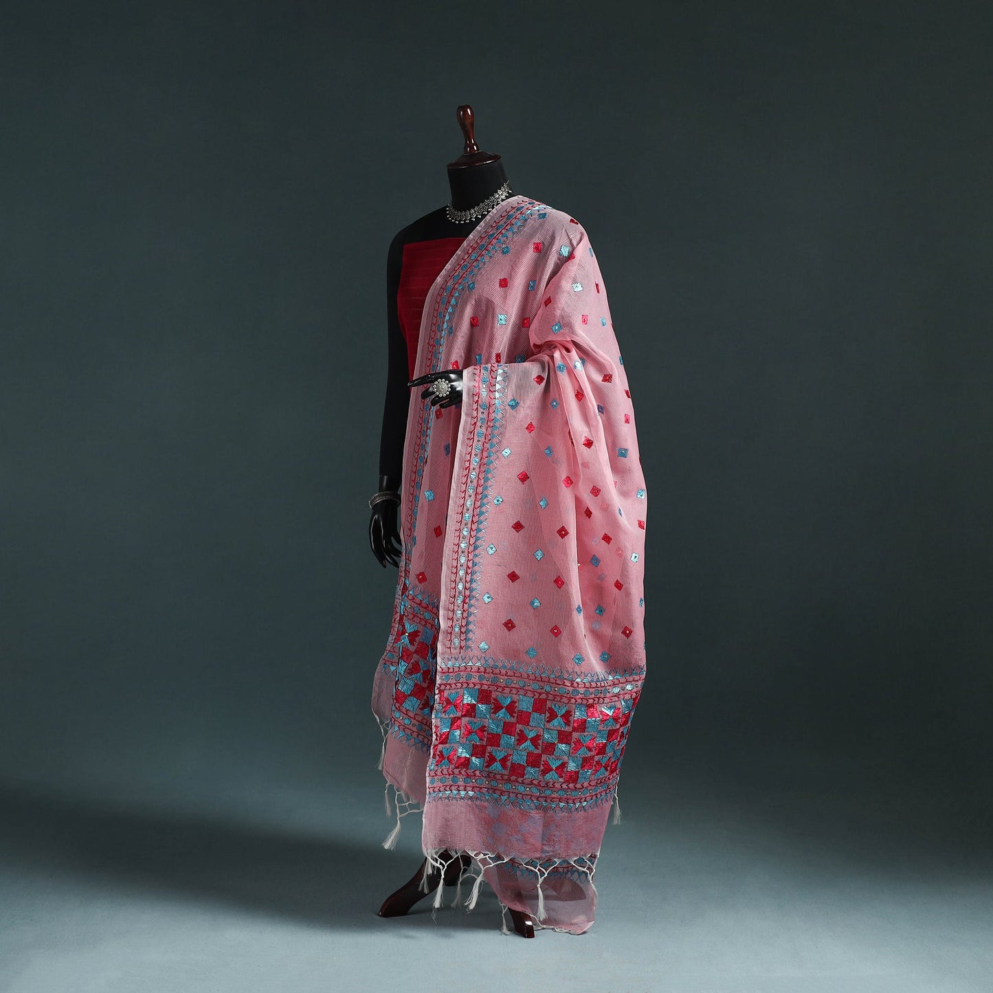Kota doria silk hand embroidered chapa work phulkari