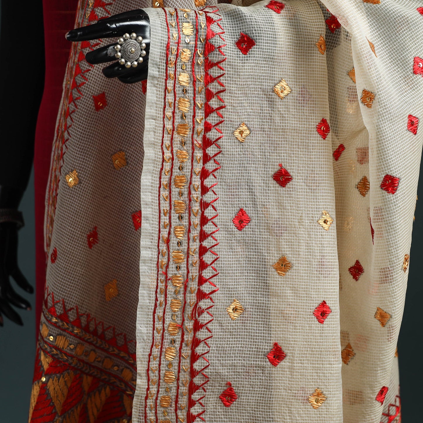 Kota doria silk hand embroidered chapa work phulkari