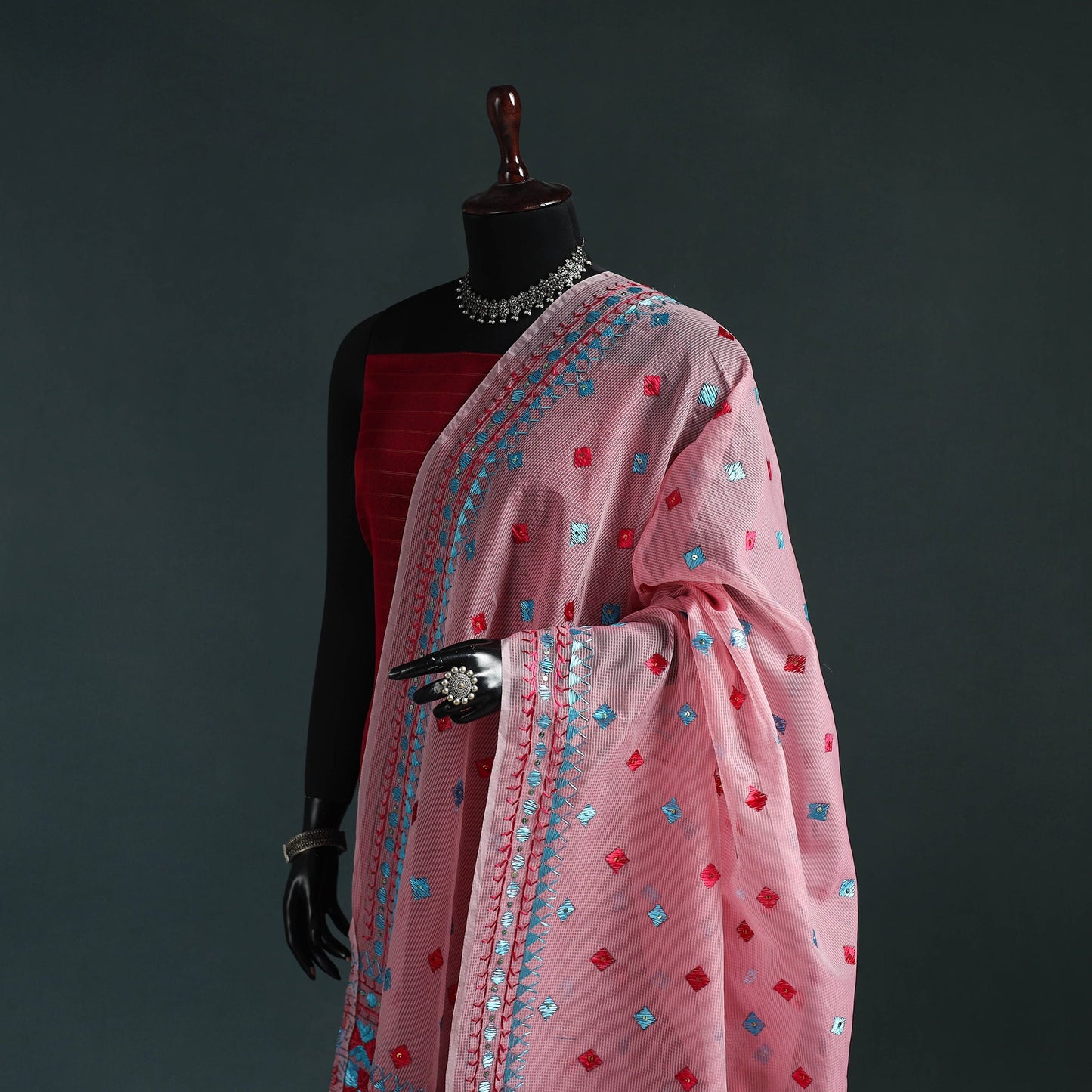 Kota doria silk hand embroidered chapa work phulkari