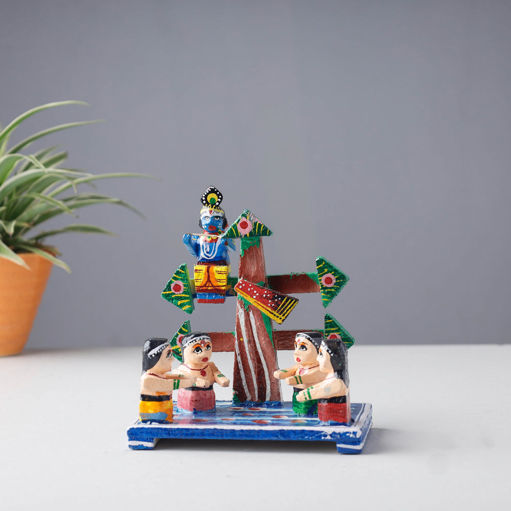 Buy Krishna Leela - Handpainted Wooden Home Decor Item Online in India l iTokri.com