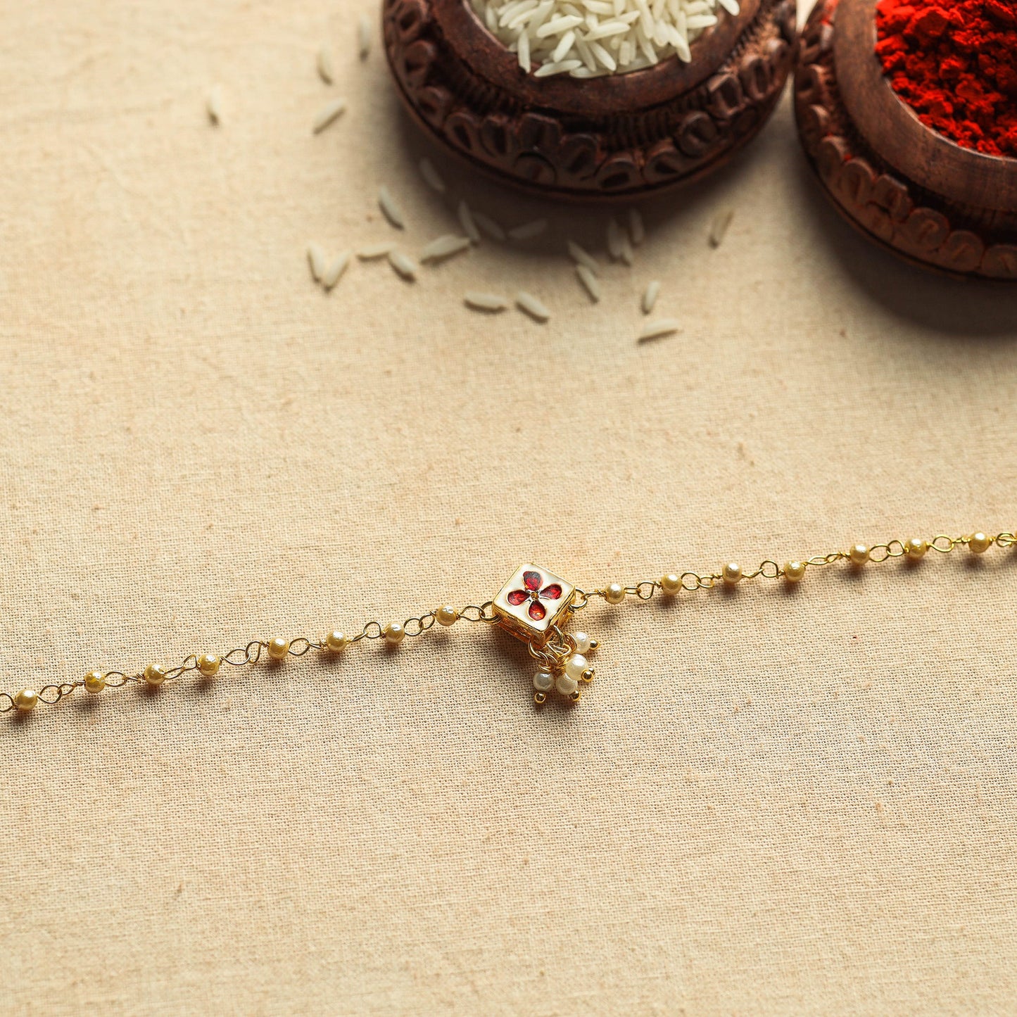 Kundan Chain Reversible Lumba Rakhi by Divine Guidance Creations