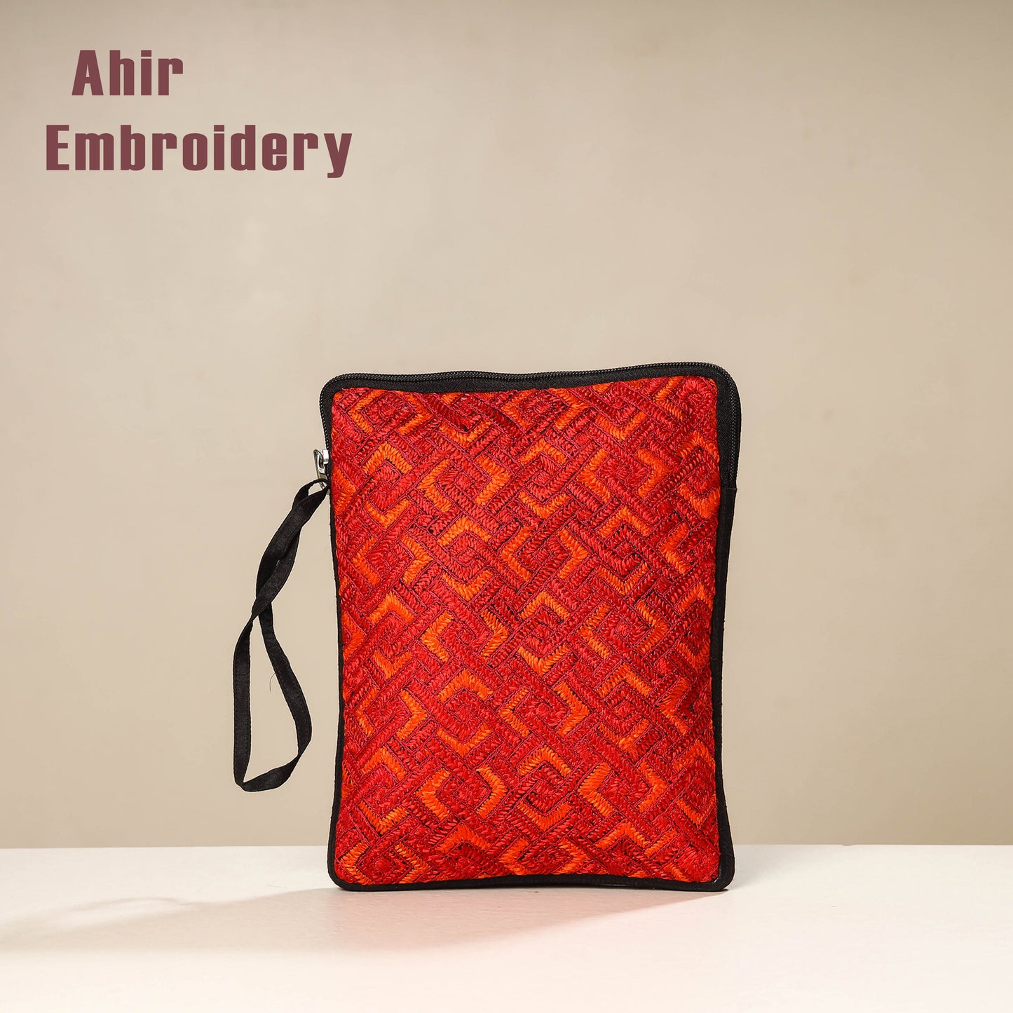 Kutch Ahir Embroidery Silk Tablet Pouch