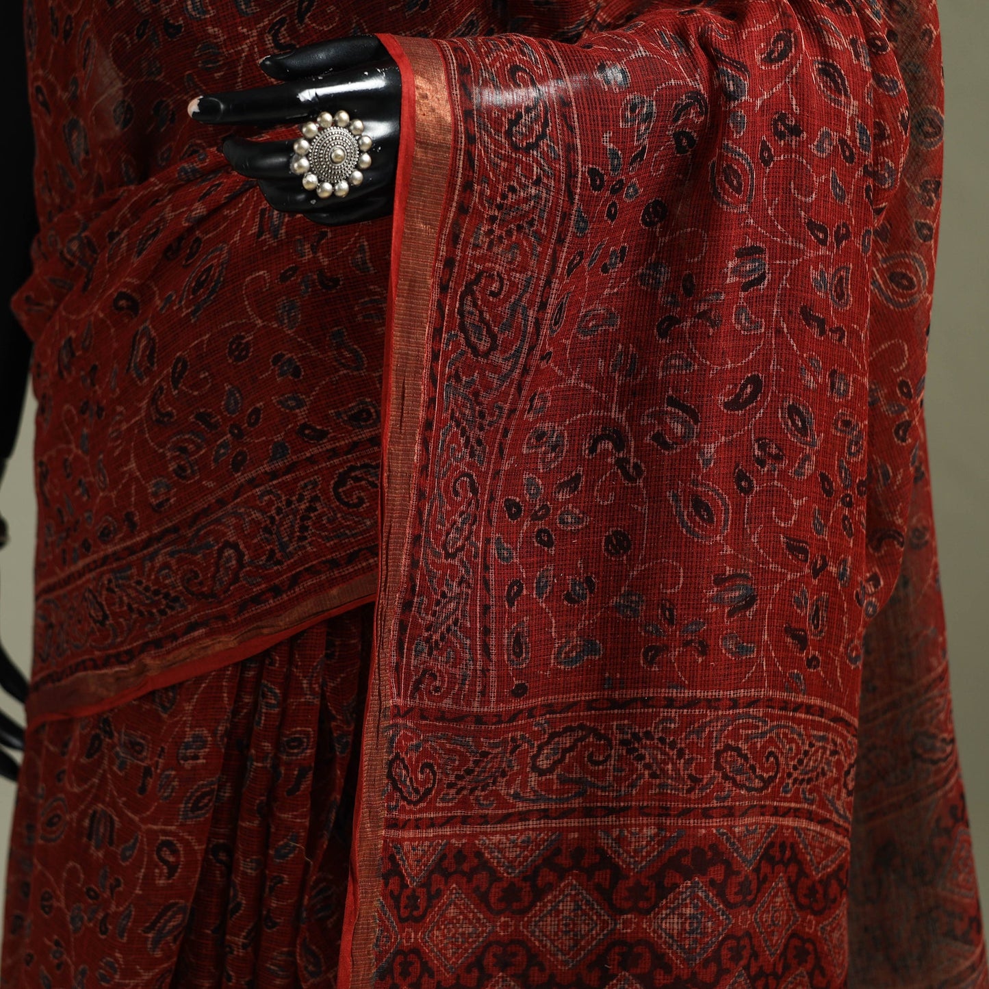 Kutch ajrakh hand block print natural dyed kota doria