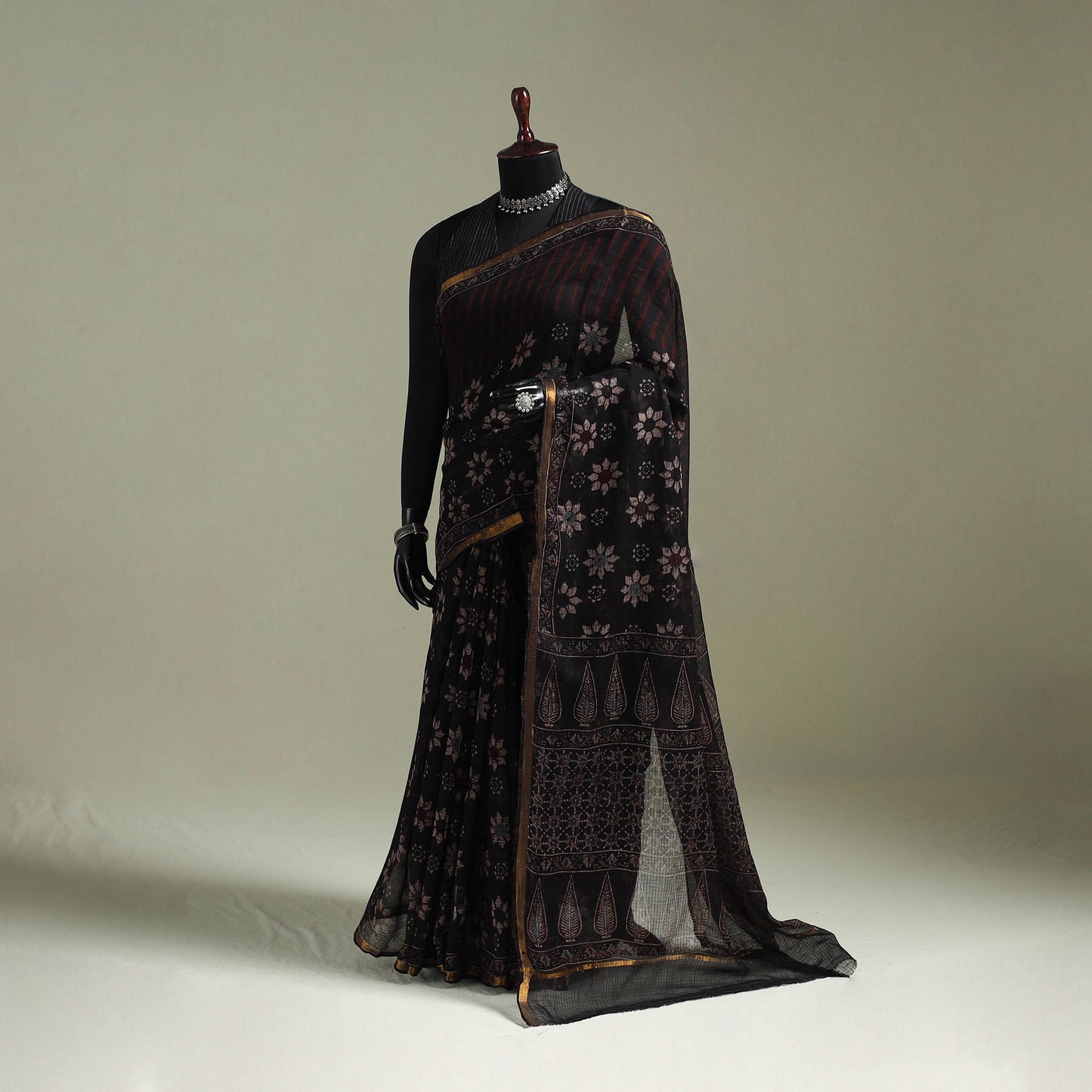 Kutch ajrakh hand block print natural dyed kota doria