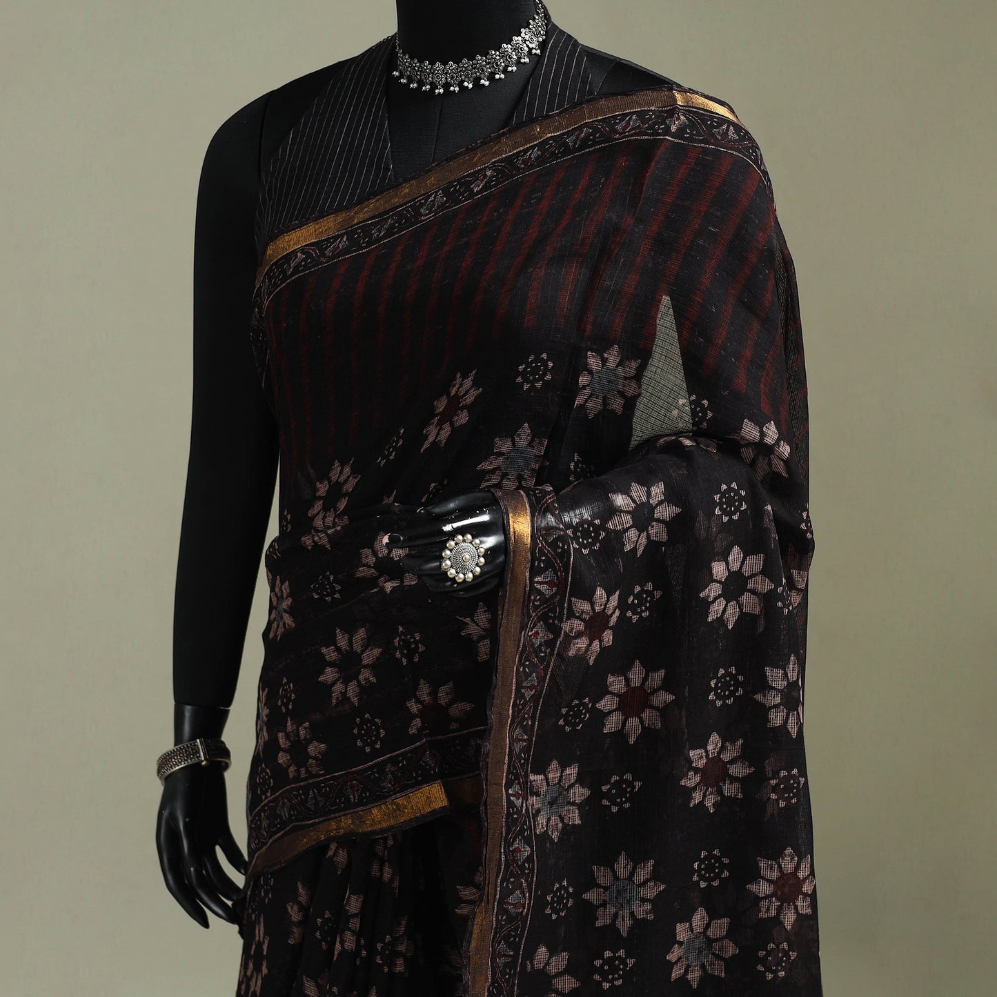 Kutch ajrakh hand block print natural dyed kota doria
