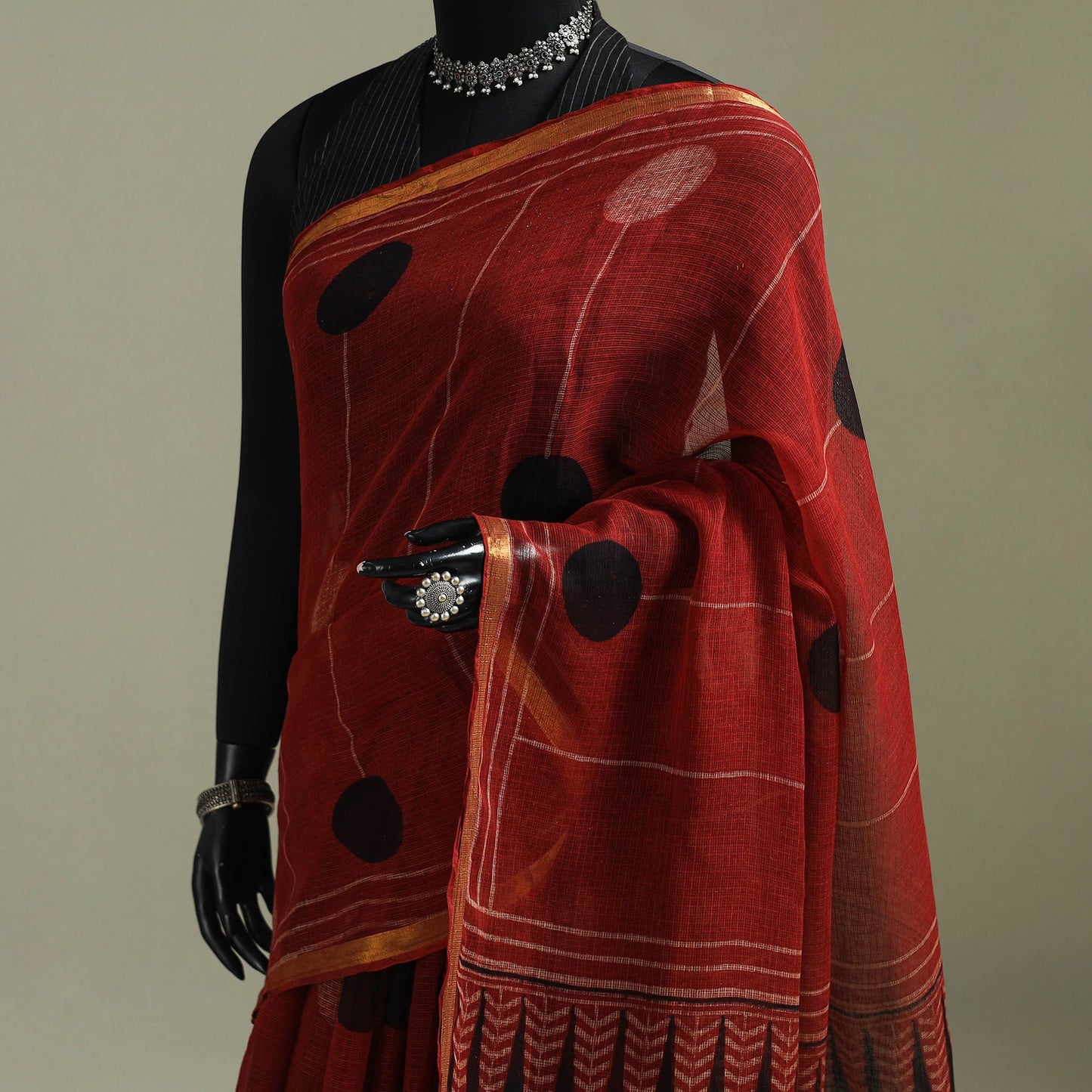Kutch ajrakh hand block print natural dyed kota doria