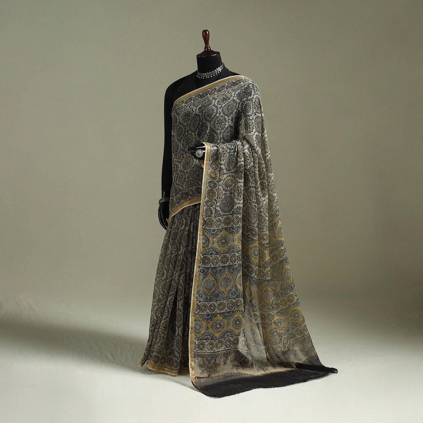 Kutch ajrakh hand block print natural dyed kota doria