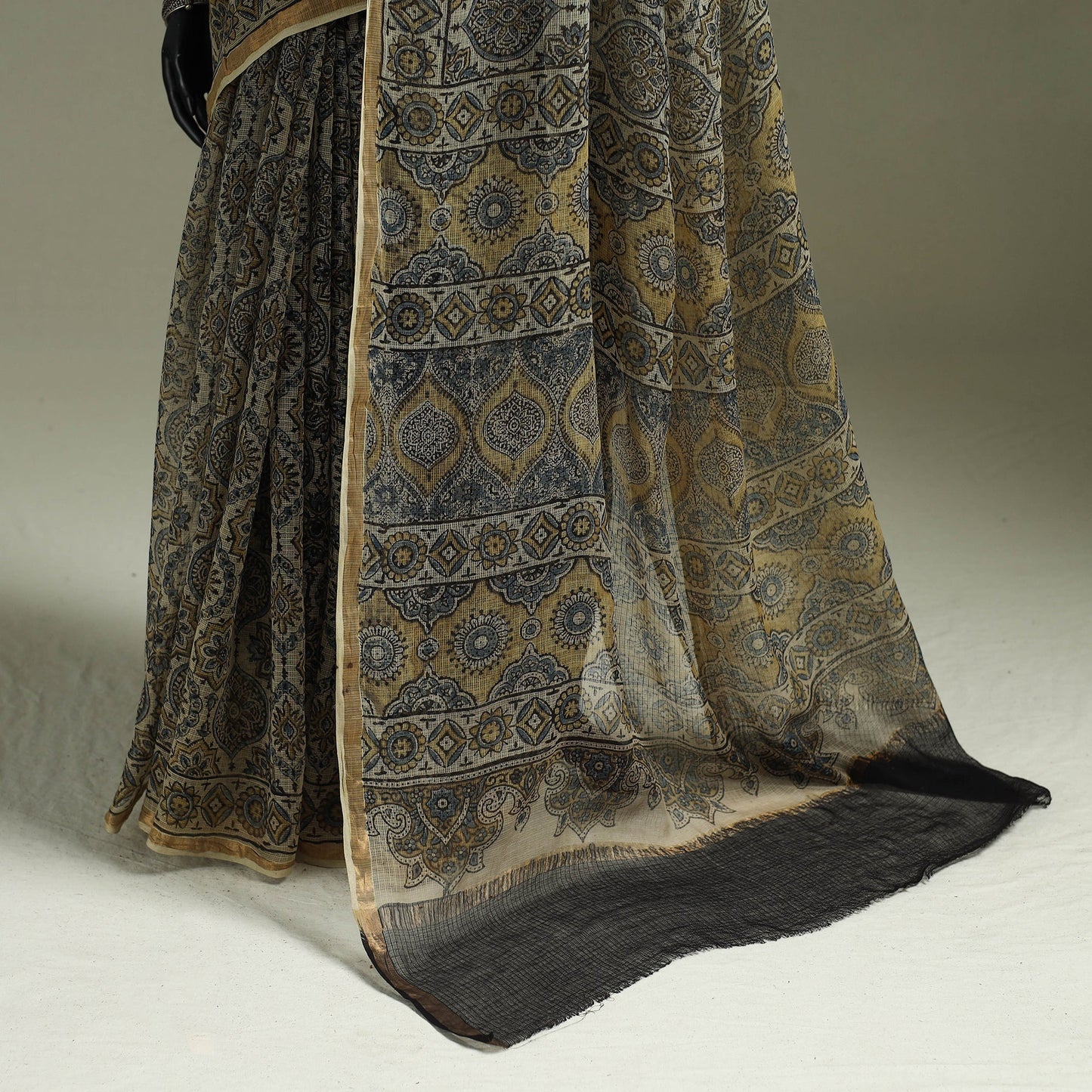 Kutch ajrakh hand block print natural dyed kota doria