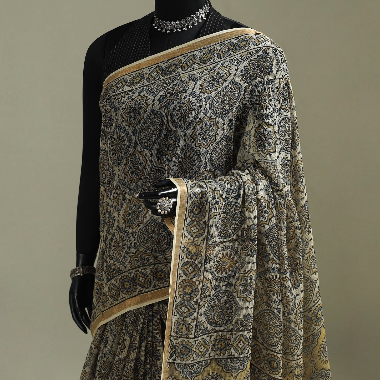 Kutch ajrakh hand block print natural dyed kota doria