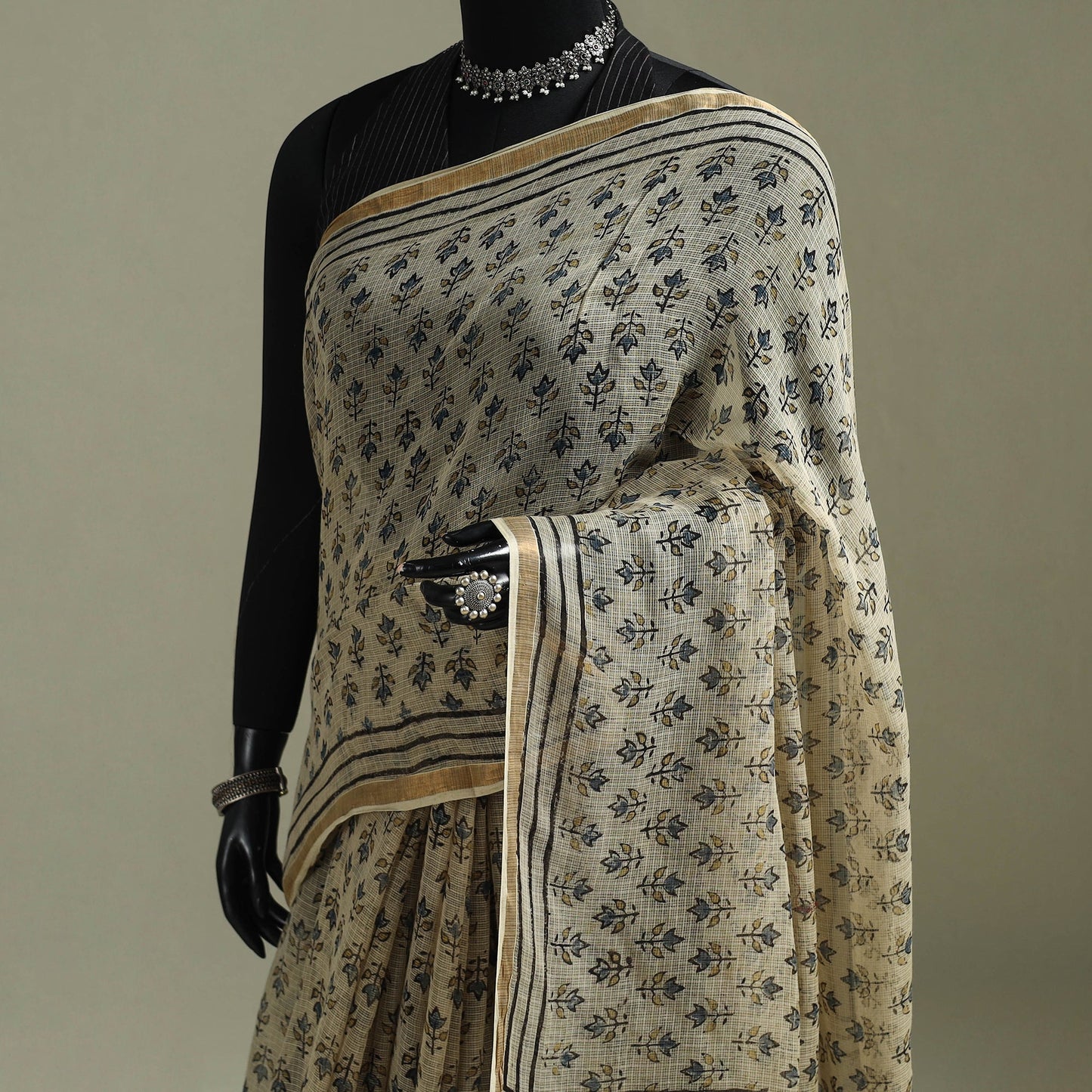 Kutch ajrakh hand block print natural dyed kota doria