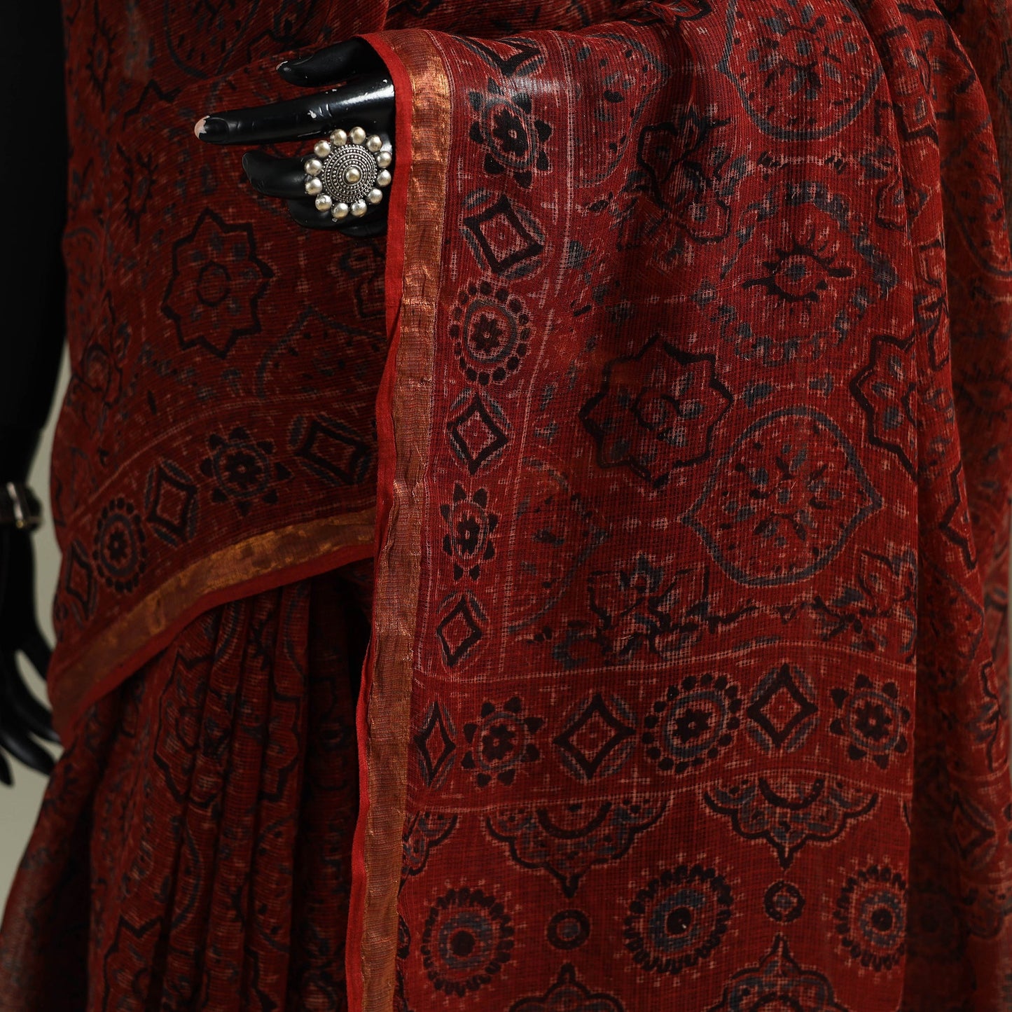Kutch ajrakh hand block print natural dyed kota doria