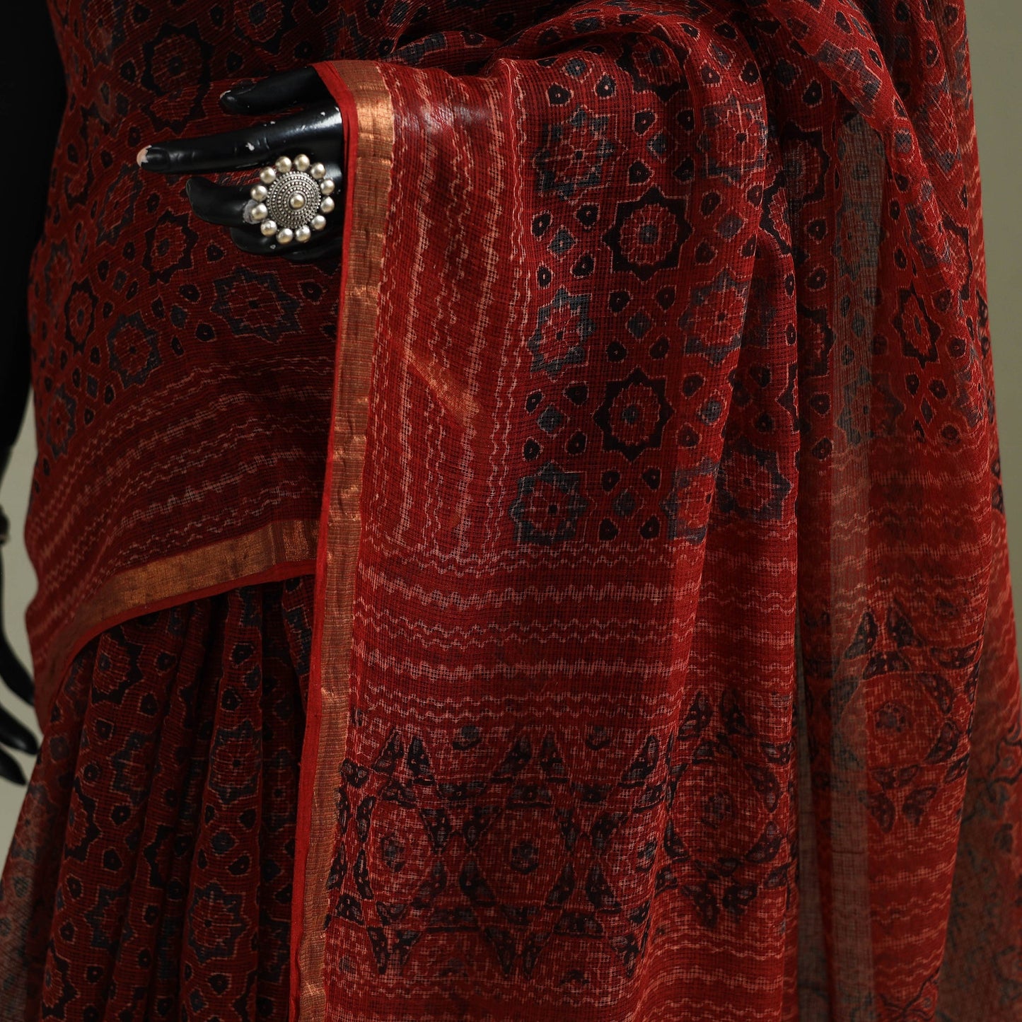 Kutch ajrakh hand block print natural dyed kota doria