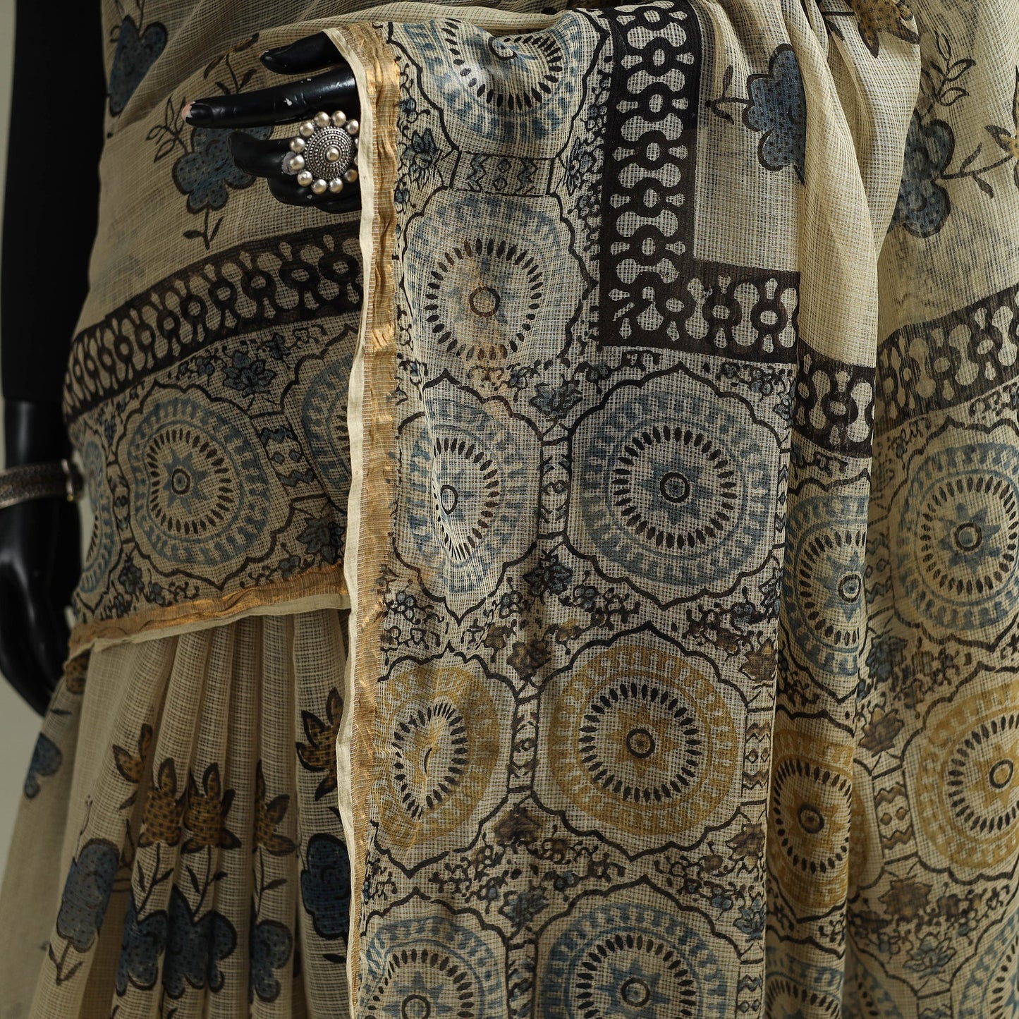 Kutch ajrakh hand block print natural dyed kota doria