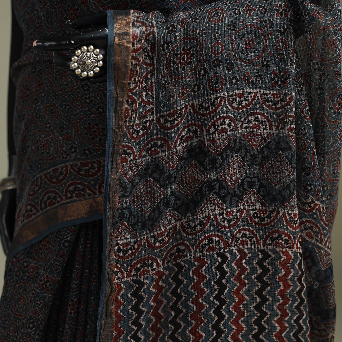 Kutch ajrakh hand block print natural dyed kota doria